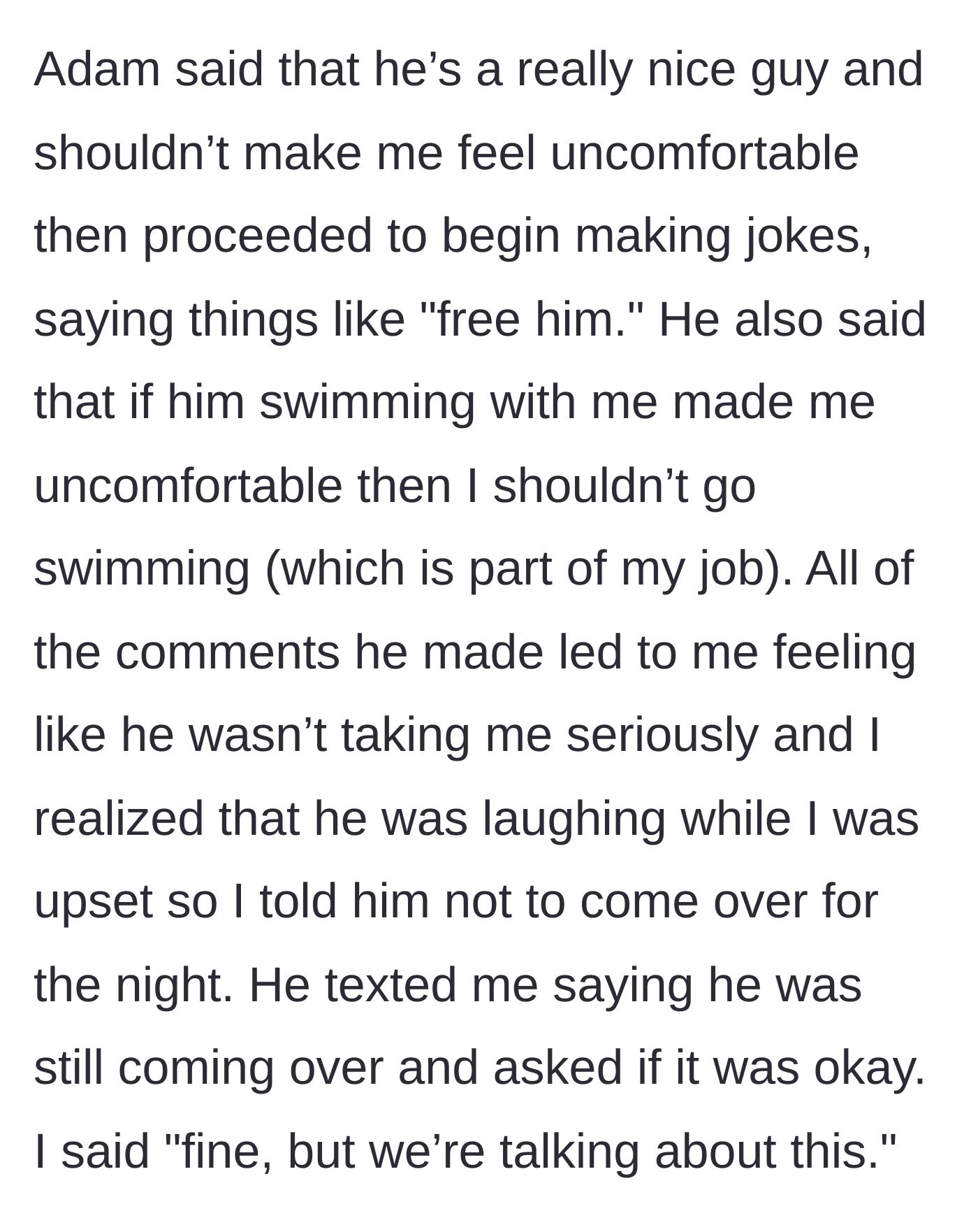 Story part 3 - Woman realizes he is laughing at her distress, revokes his invitation to come over, but reluctantly agrees when he pushes back, demanding a serious talk.