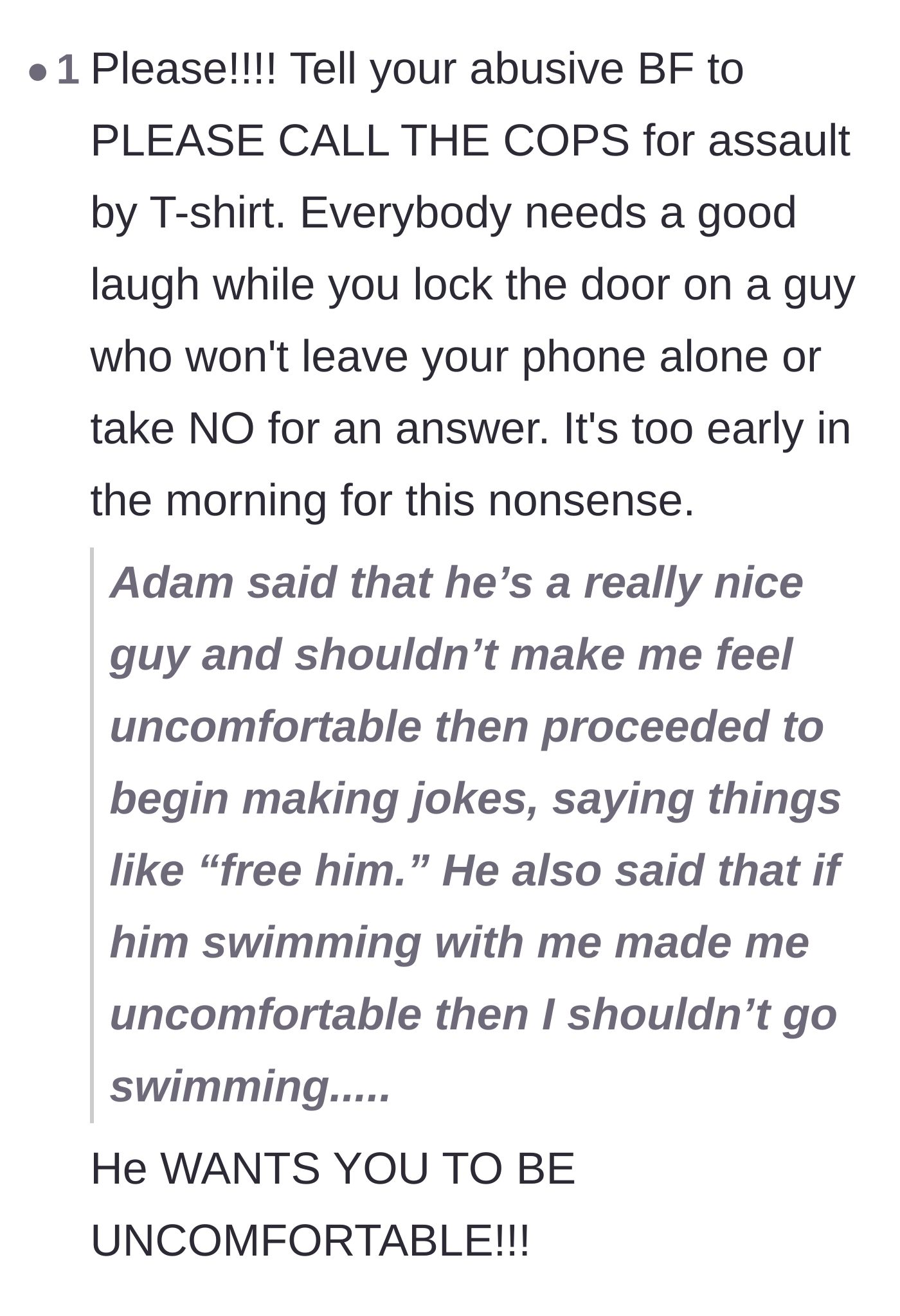 Comment thread 5 - A user laughing at the absurdity of calling the cops over a folded laundry toss and calling out his cruel intentions.