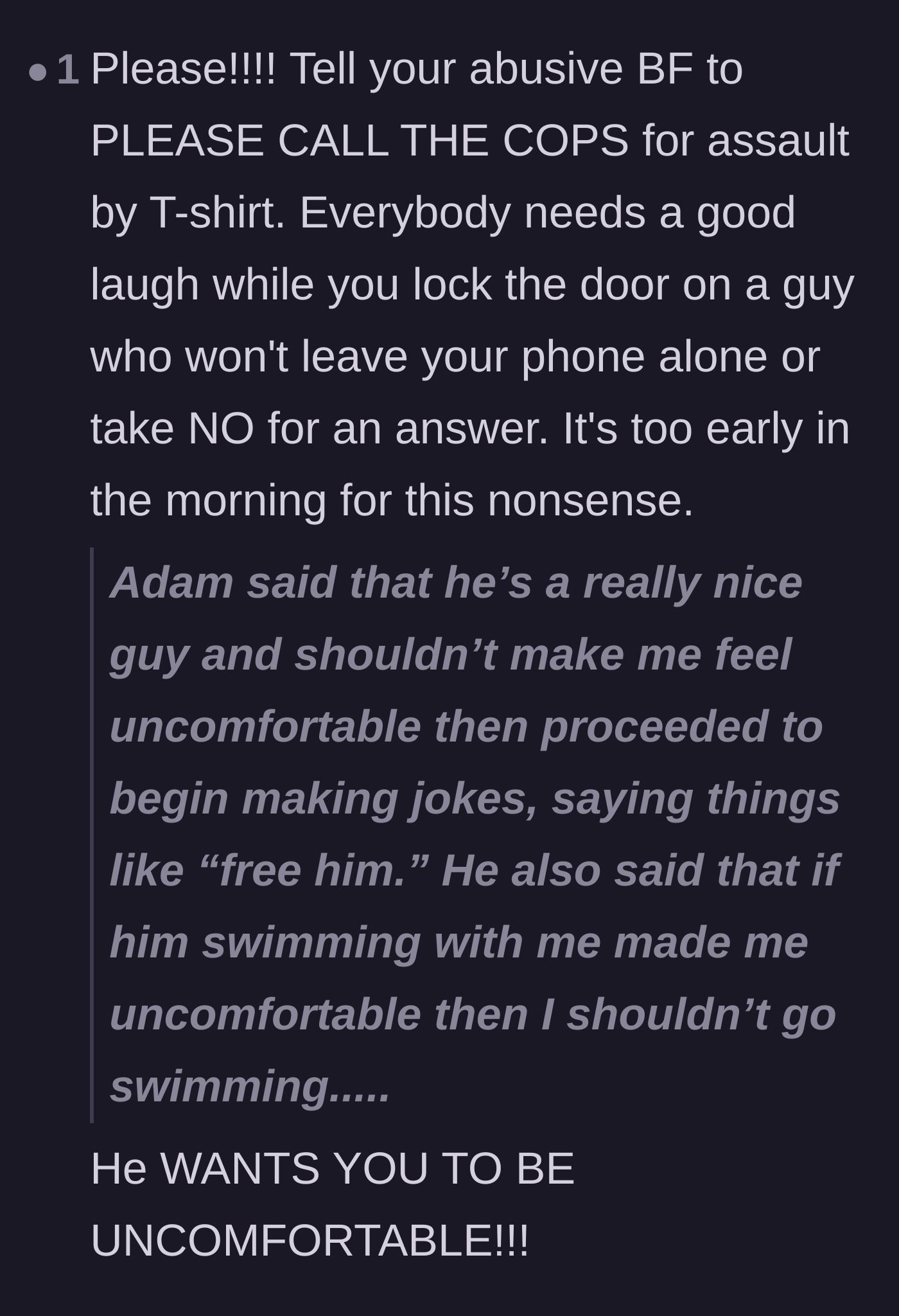 Comment thread 5 - A user laughing at the absurdity of calling the cops over a folded laundry toss and calling out his cruel intentions.