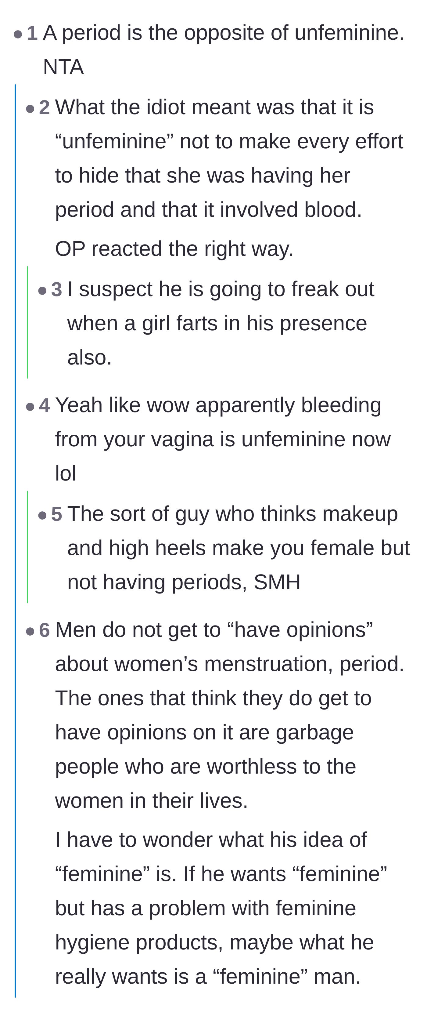 Comment thread 1 - Readers mocking the boyfriend's complete lack of anatomical knowledge and his absurd definition of femininity.