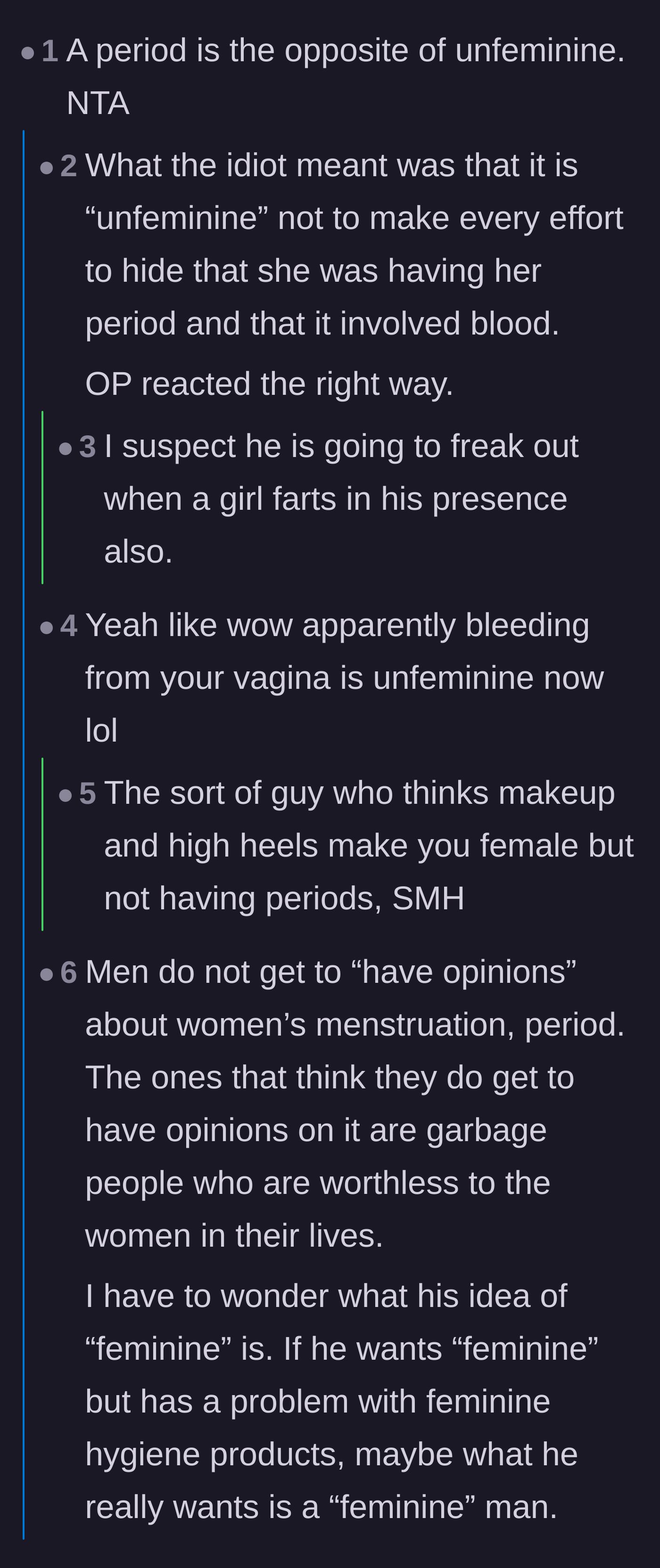 Comment thread 1 - Readers mocking the boyfriend's complete lack of anatomical knowledge and his absurd definition of femininity.