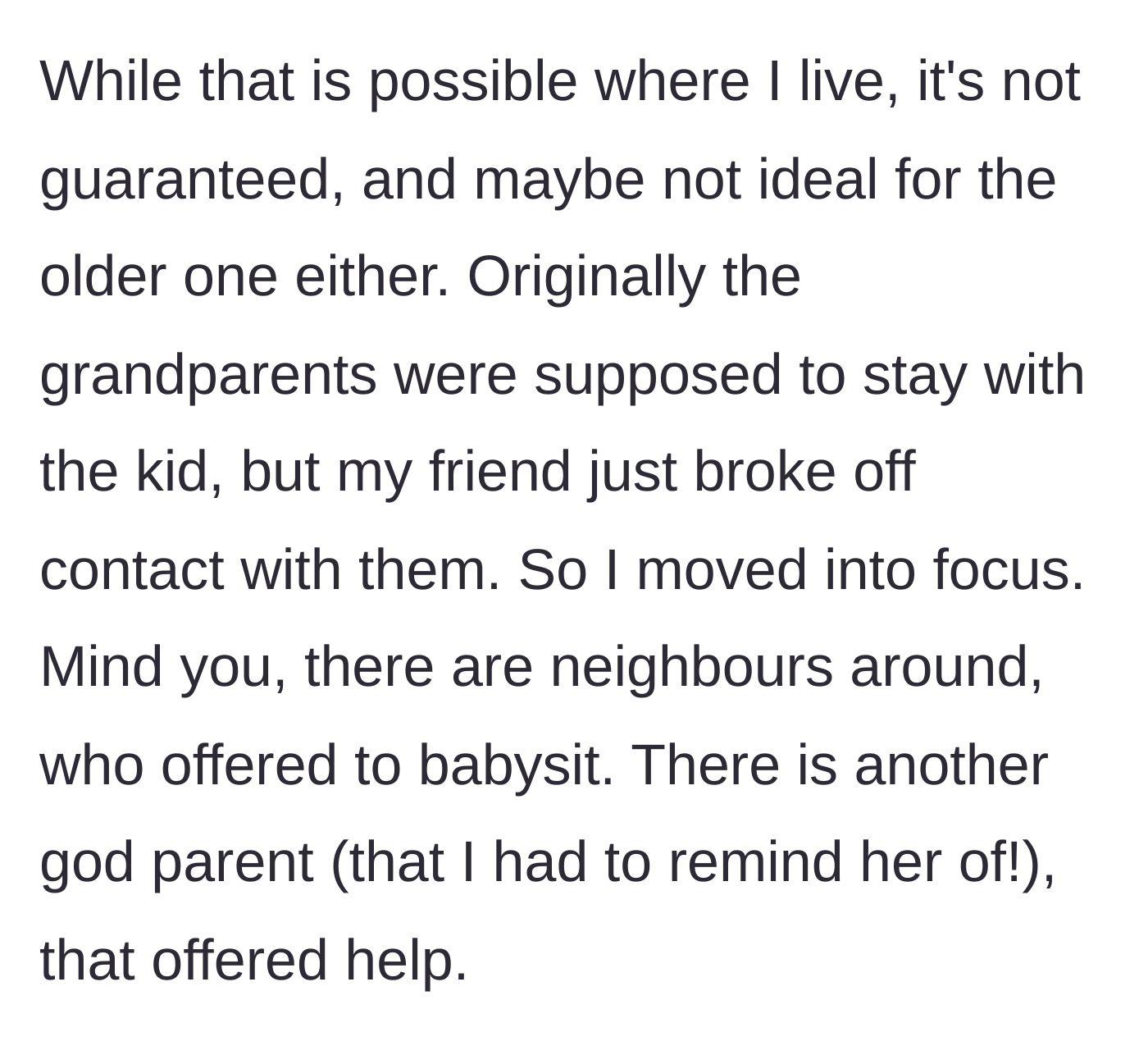 Story part 4 - Friend cuts off the grandparents and ignores other available babysitters, turning her focus to the godmother.