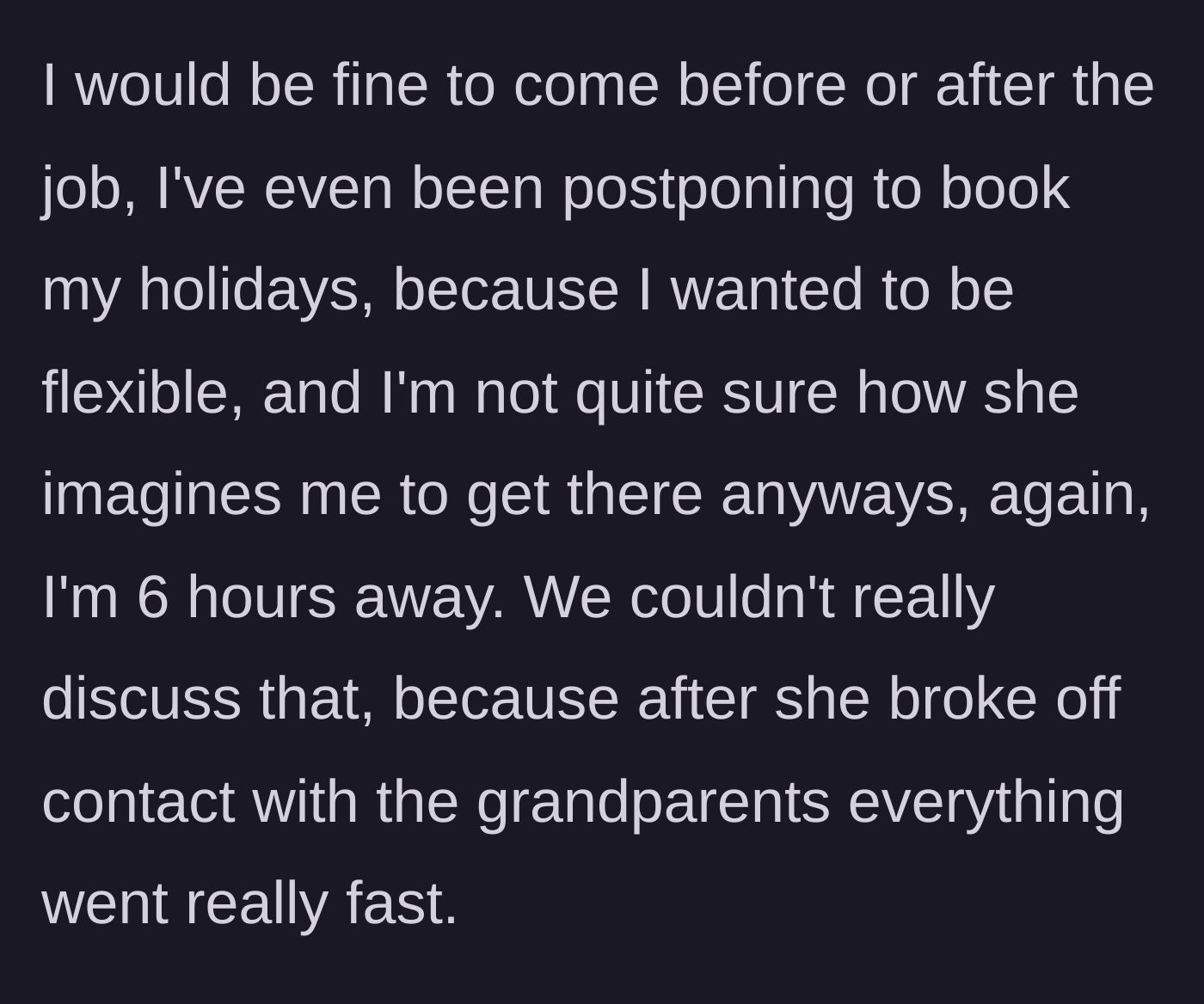 Story part 6 - Godmother points out the six-hour distance and the logistical nightmare of arriving in time for unpredictable labor.