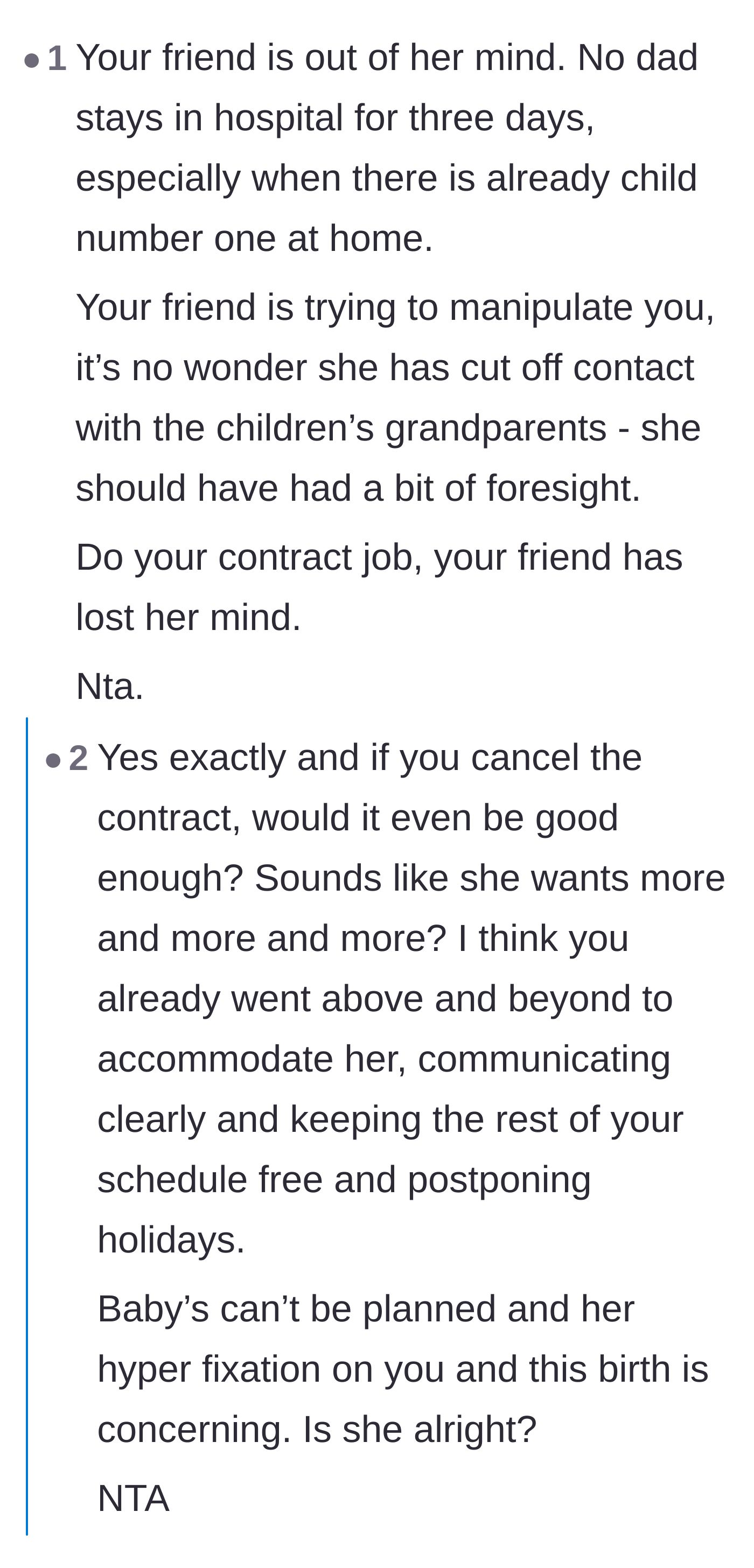 Comment thread 2 - A debate on the unrealistic expectation of a three-day hospital stay for a dad with a toddler at home.