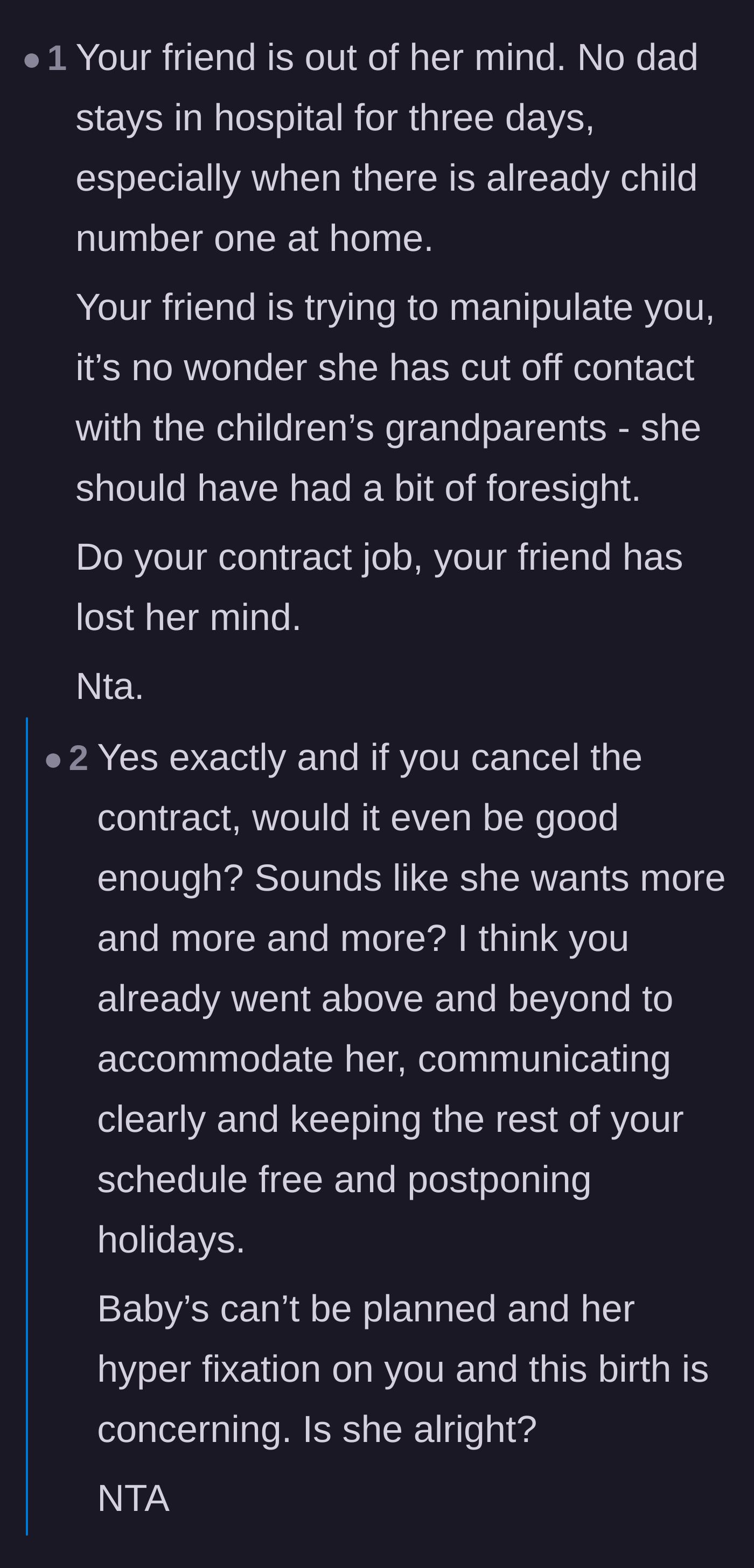 Comment thread 2 - A debate on the unrealistic expectation of a three-day hospital stay for a dad with a toddler at home.