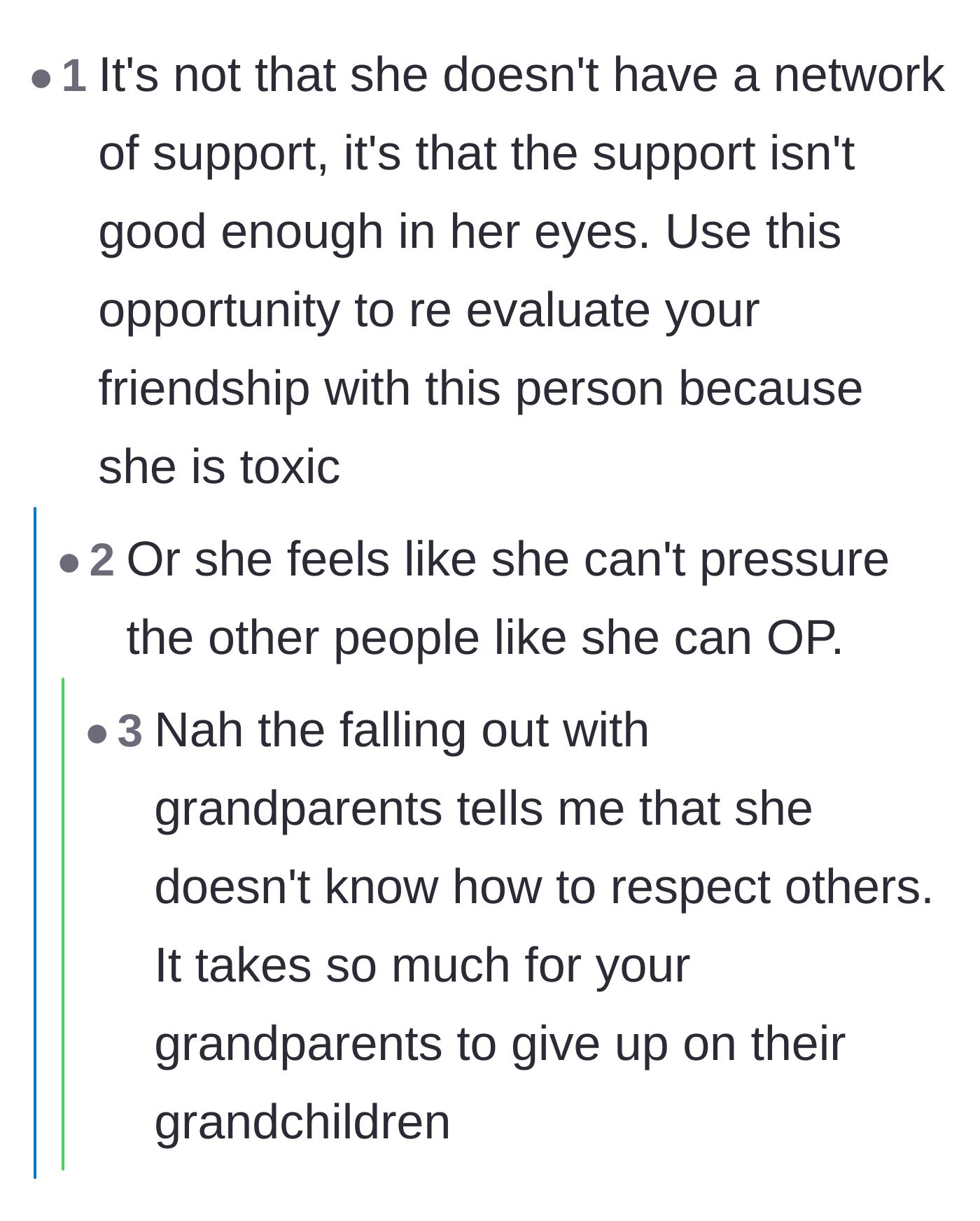 Comment thread 4 - A discussion on how the friend rejects perfectly good help because it doesn't fit her exact aesthetic.