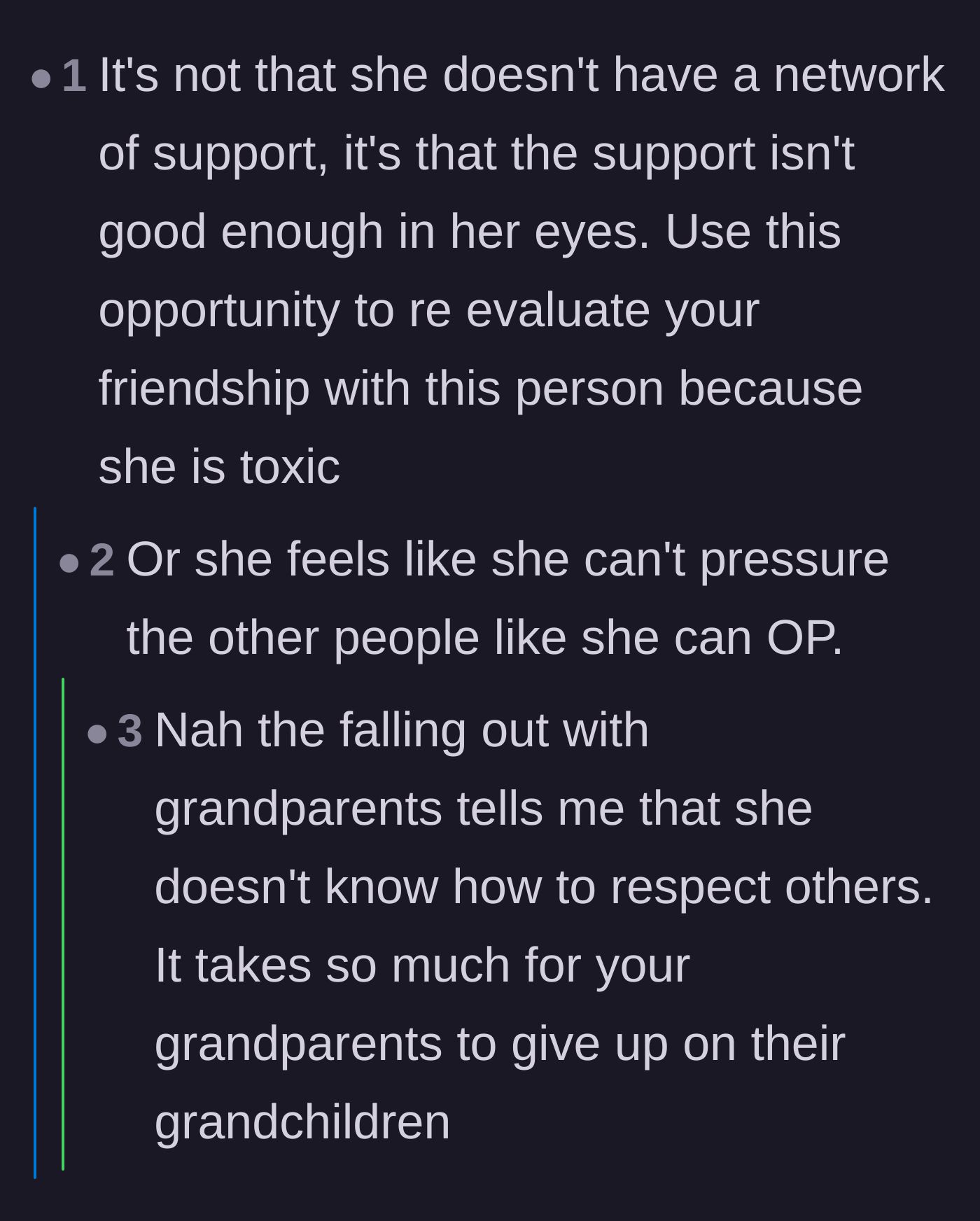 Comment thread 4 - A discussion on how the friend rejects perfectly good help because it doesn't fit her exact aesthetic.