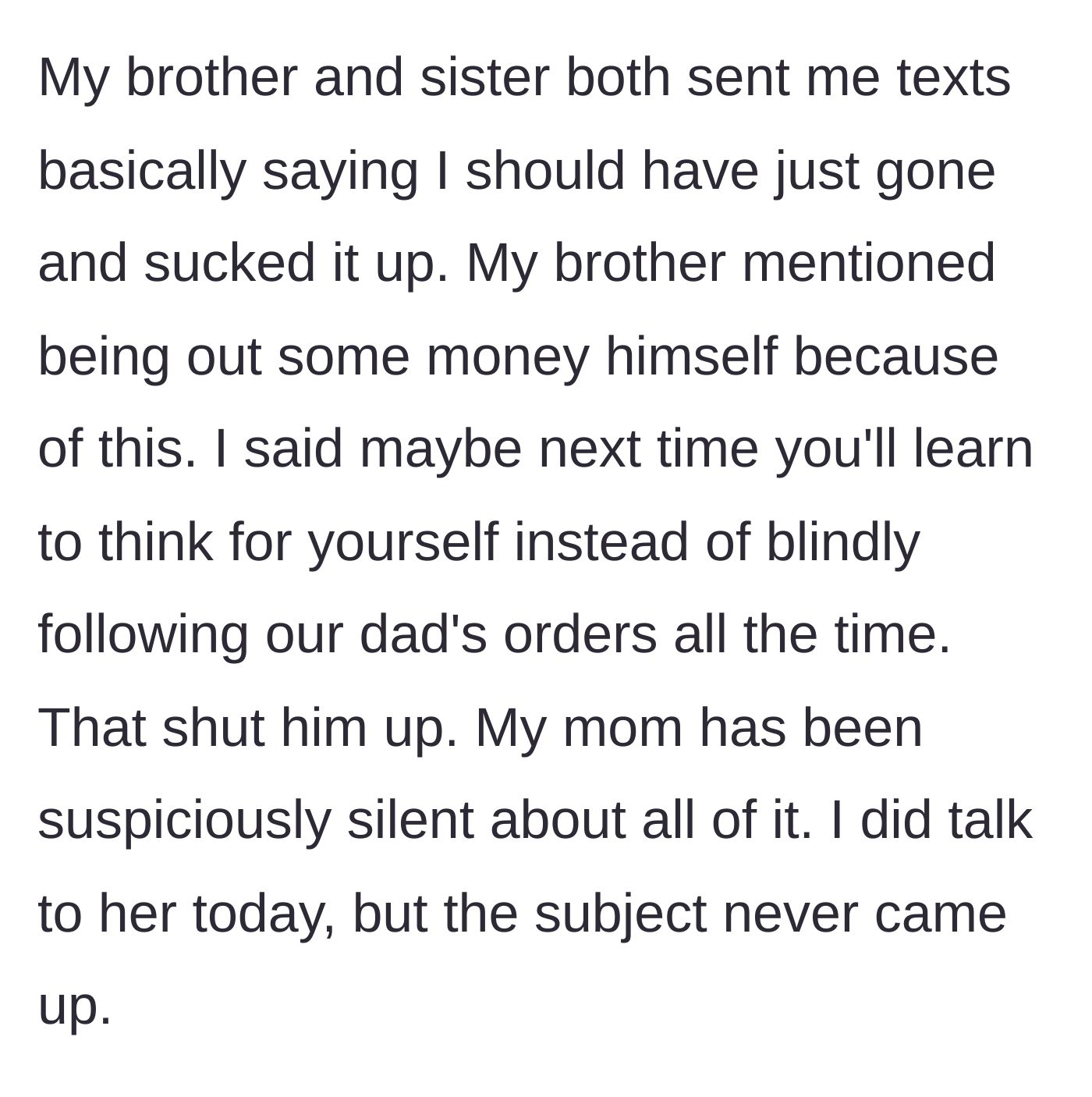 Story part 15 - Brother complaining about losing money and groom giving a savage response.