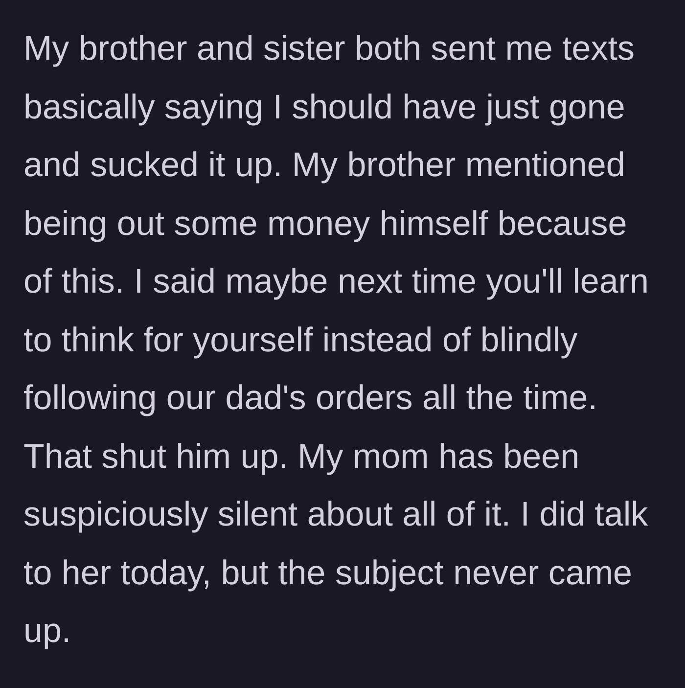 Story part 15 - Brother complaining about losing money and groom giving a savage response.