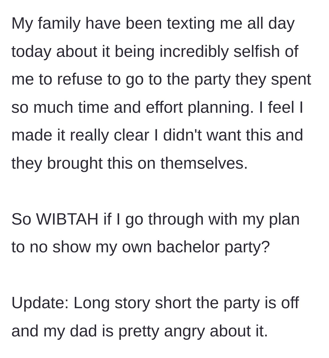 Story part 9 - Family spamming him with angry texts calling him selfish.