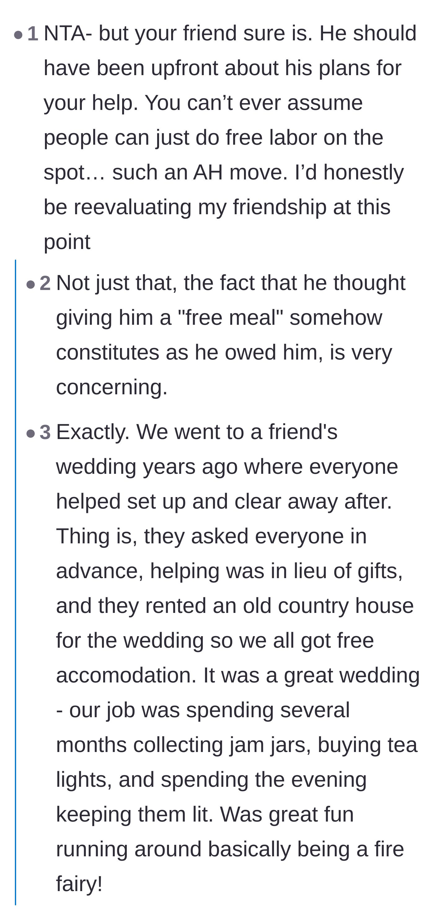 Comment thread 1 - Readers calling out the groom's transactional mindset and the insulting free meal guilt trip