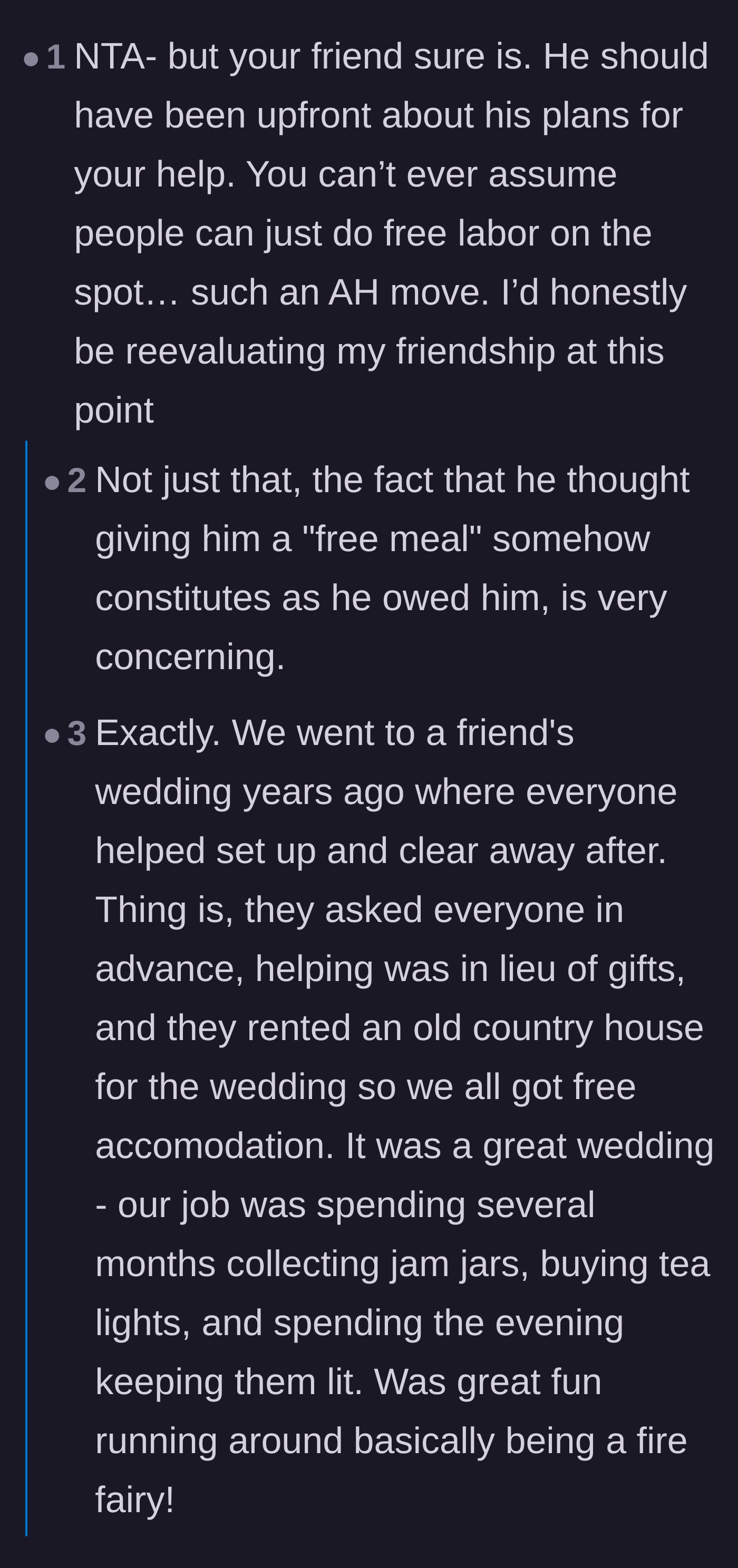 Comment thread 1 - Readers calling out the groom's transactional mindset and the insulting free meal guilt trip