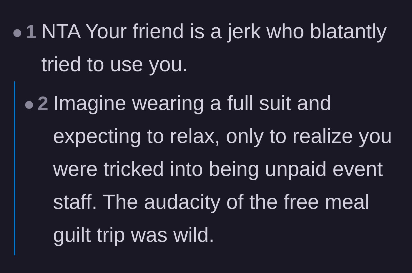 Comment thread 2 - Outrage over the groom tricking a fully suited guest into becoming unpaid event staff