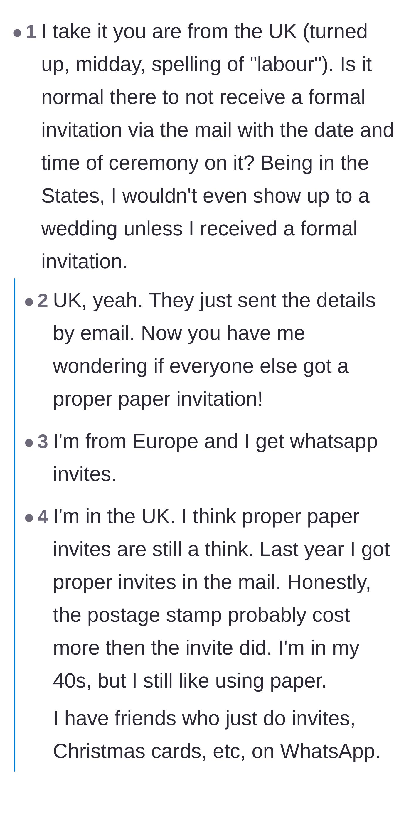 Comment thread 3 - A debate over whether the email wedding invitation was a cultural norm or just another cheapskate move