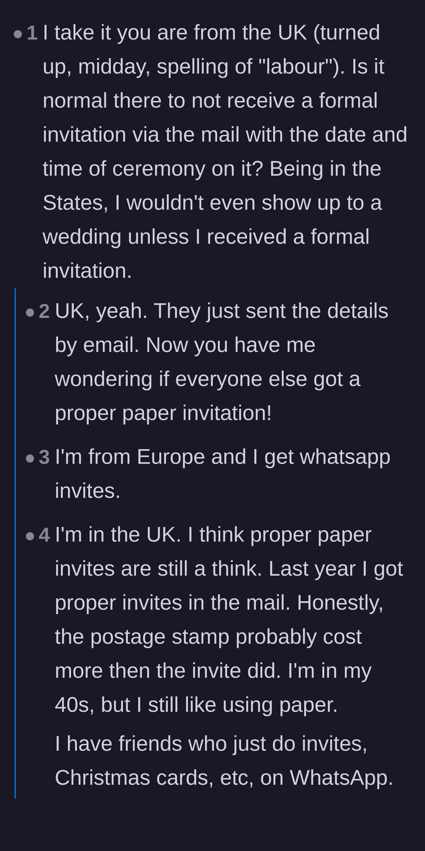 Comment thread 3 - A debate over whether the email wedding invitation was a cultural norm or just another cheapskate move