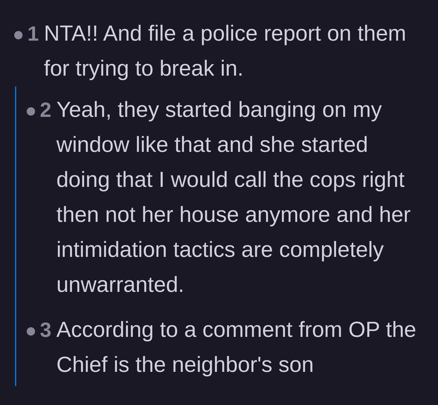 Comment thread 3 - Comments urging the homeowner to file a police report for attempted break-in despite the local police connection.