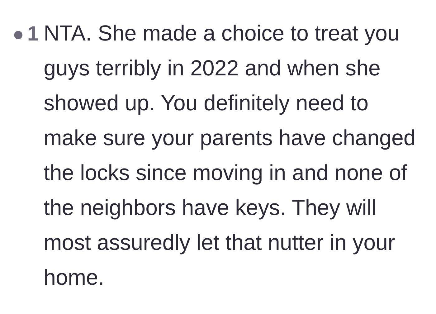Comment thread 4 - Advice urging the homeowner to immediately change their locks in case any of the legacy neighbors still have spare keys.
