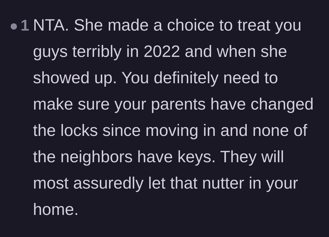 Comment thread 4 - Advice urging the homeowner to immediately change their locks in case any of the legacy neighbors still have spare keys.
