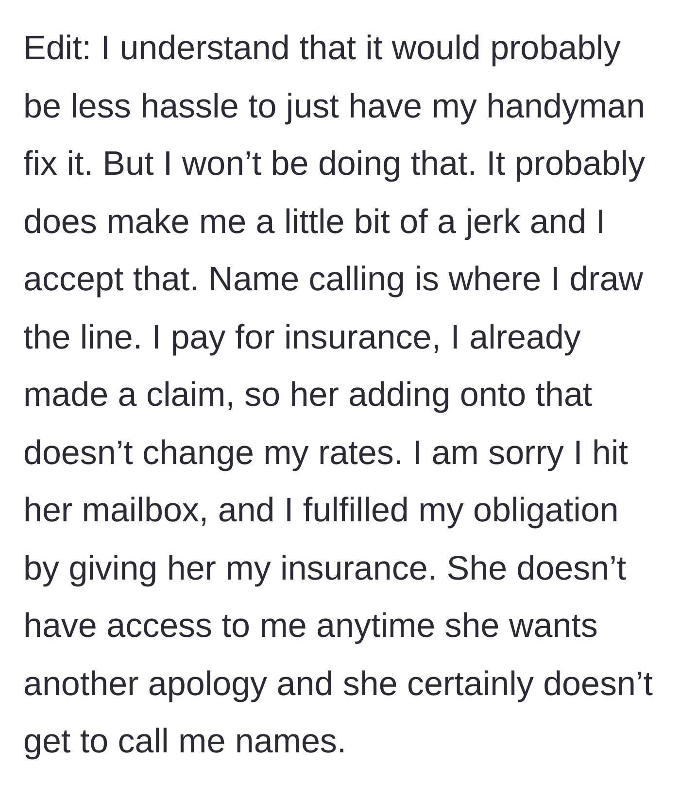 Story part 5 - Reflection on drawing the line at name-calling despite it being more hassle.