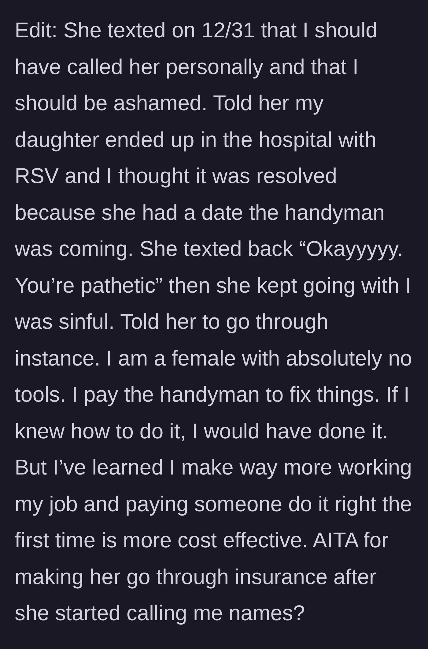 Story part 7 - Recap of the neighbor dismissing the child's RSV diagnosis with further insults.