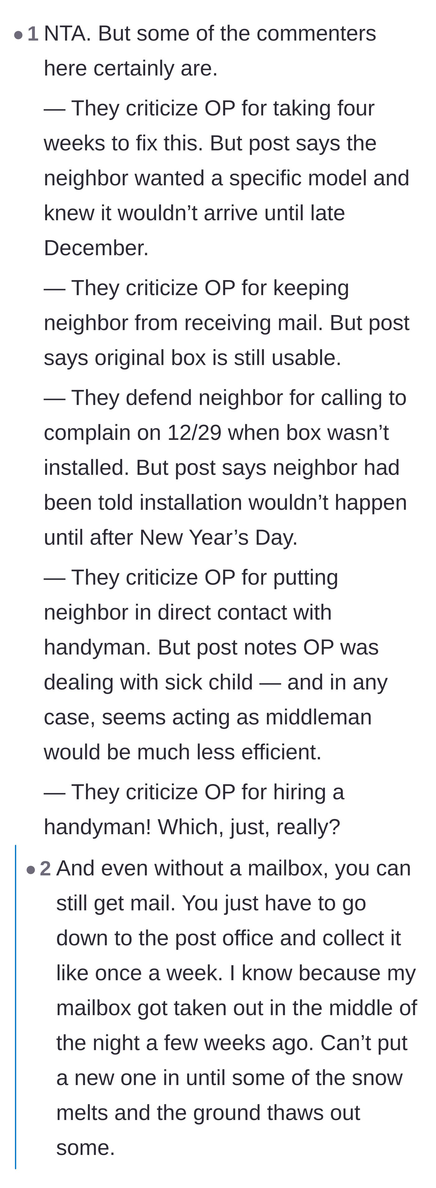 Comment thread 4 - A reader defending the homeowner's timeline and decisions against unwarranted criticism from others.