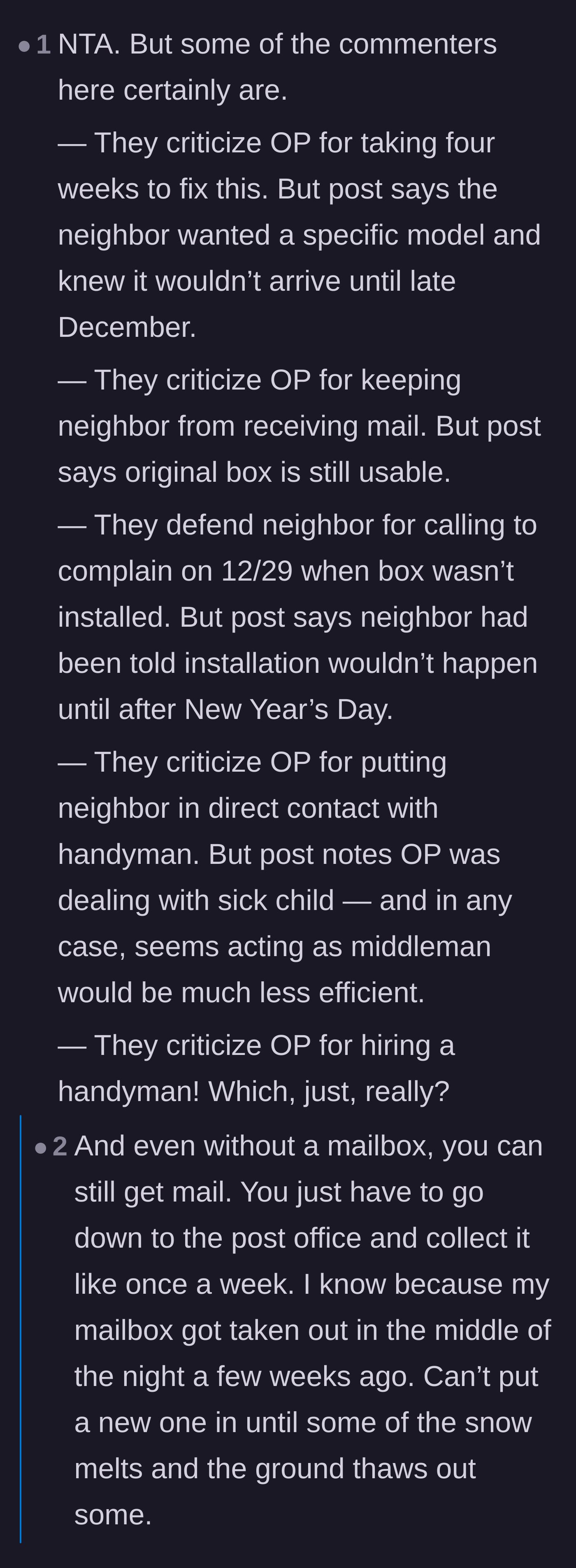 Comment thread 4 - A reader defending the homeowner's timeline and decisions against unwarranted criticism from others.