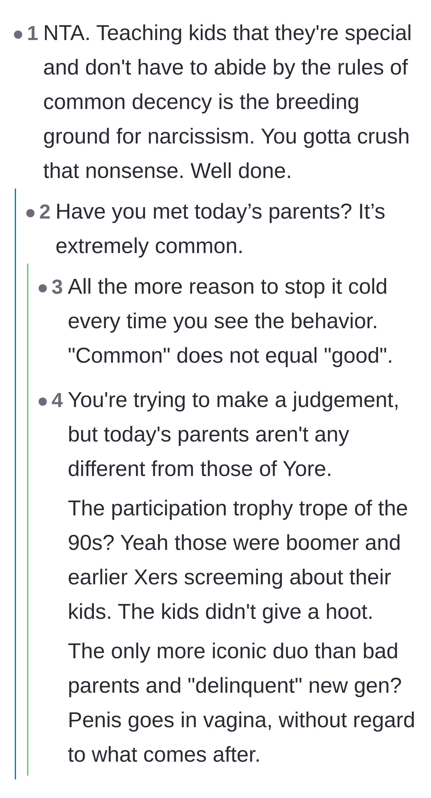 Comment thread 5 - A philosophical debate on modern parenting, generational blame, and the origins of narcissistic behavior.