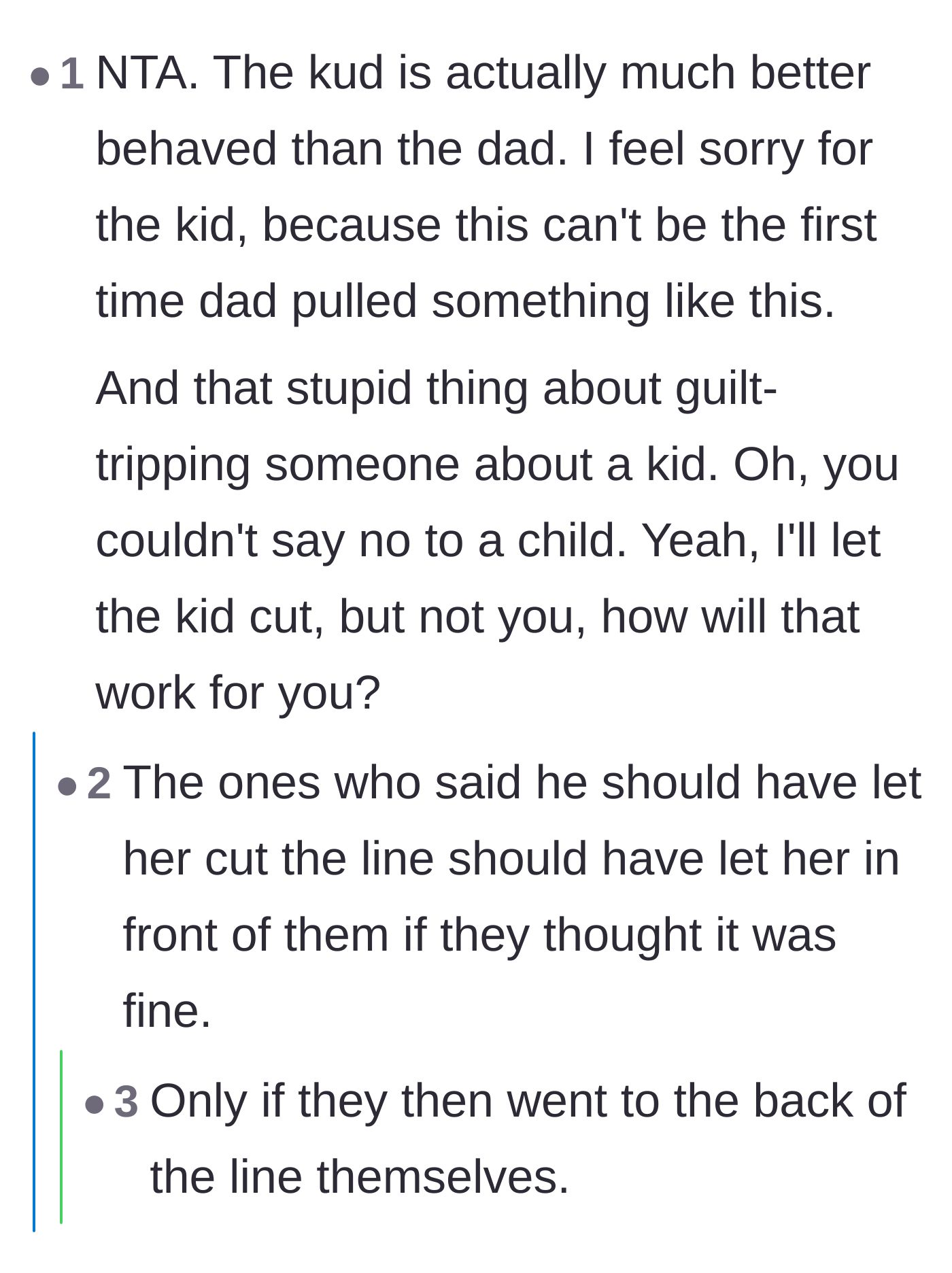 Comment thread 6 - Pointing out the hypocrisy of the complaining bystanders and suggesting they should have sacrificed their own spots.