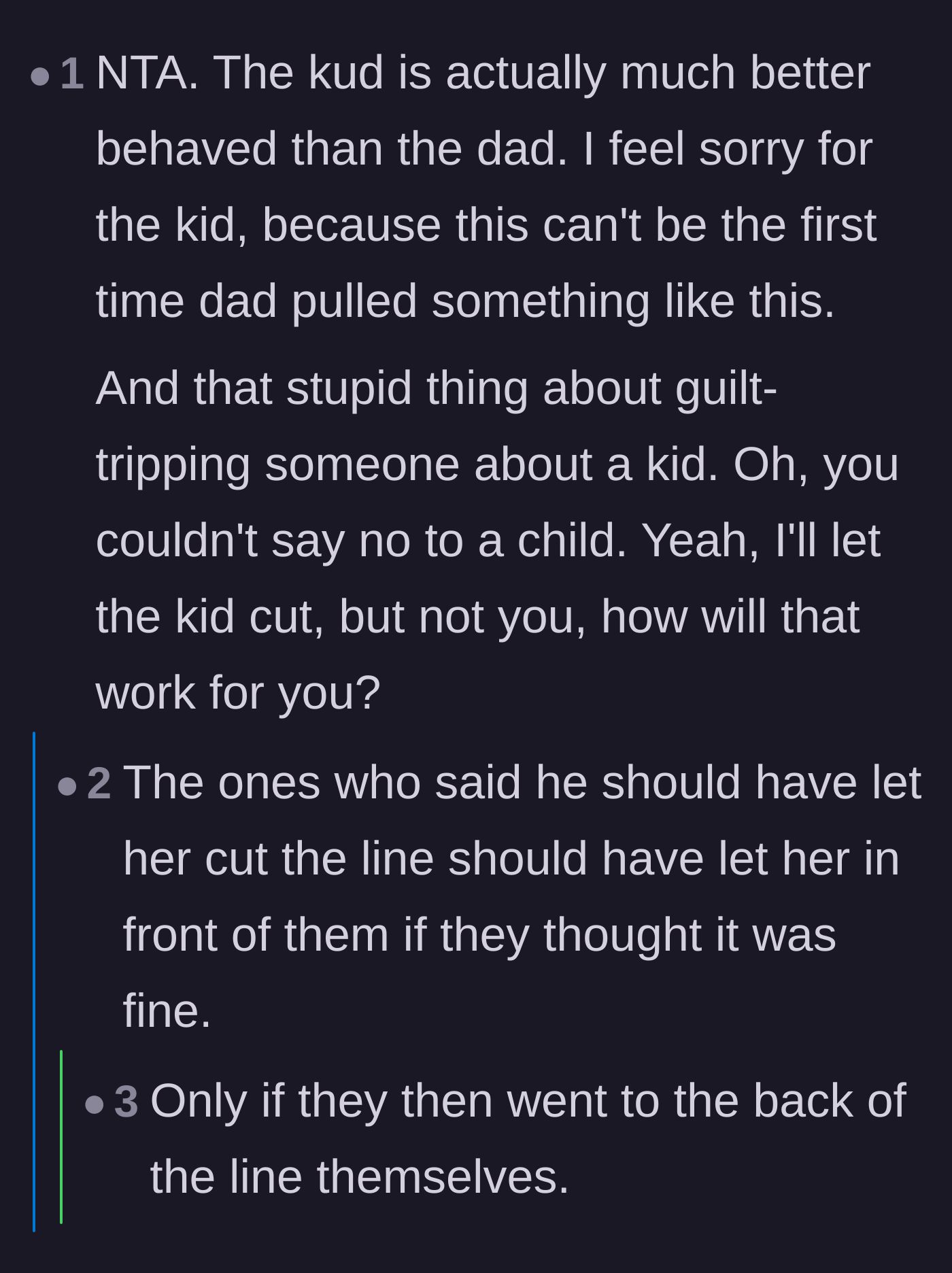 Comment thread 6 - Pointing out the hypocrisy of the complaining bystanders and suggesting they should have sacrificed their own spots.
