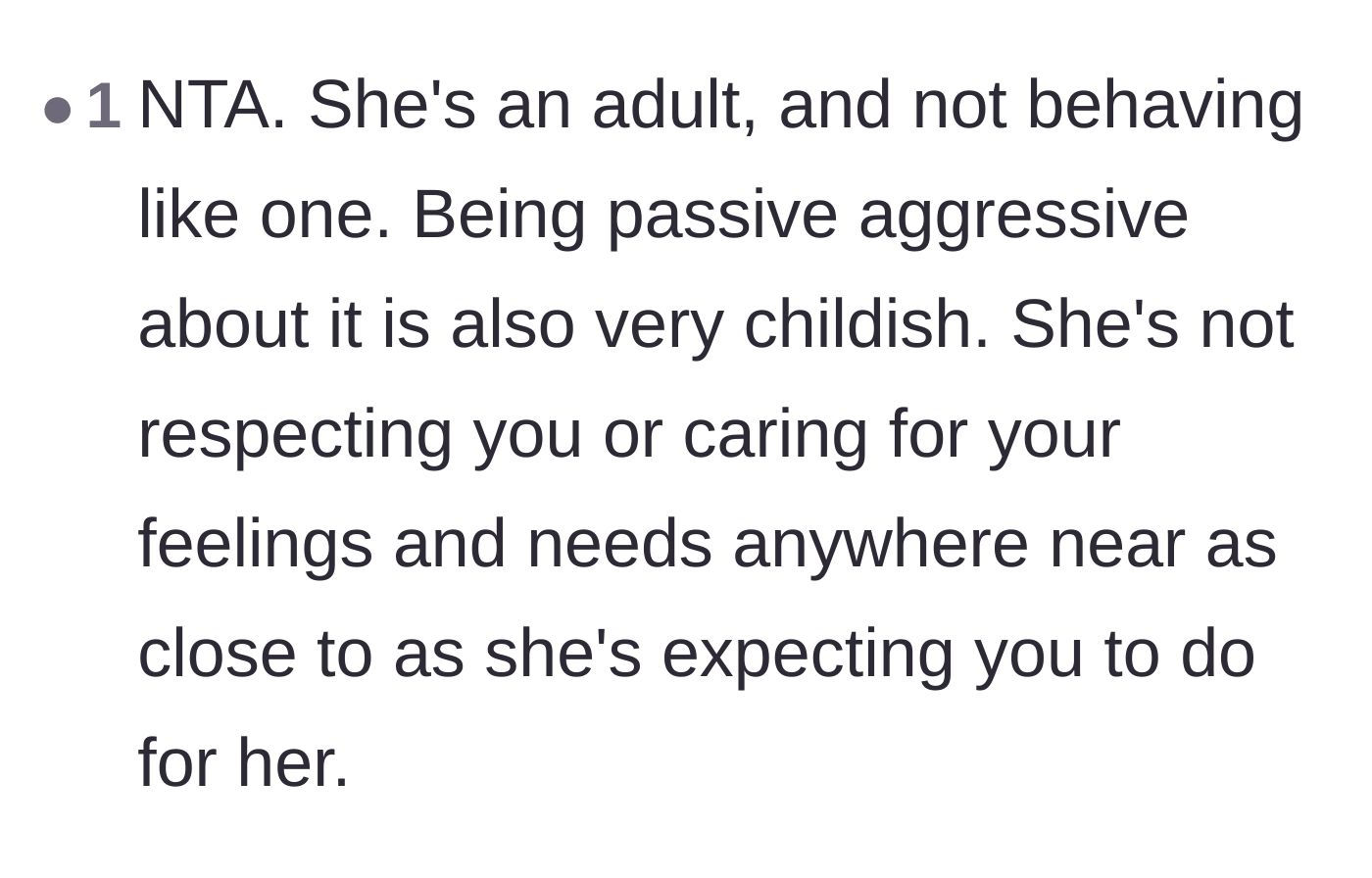 Comment thread 4 - A discussion about how the wife's passive aggression shows a fundamental lack of respect for her husband's boundaries.