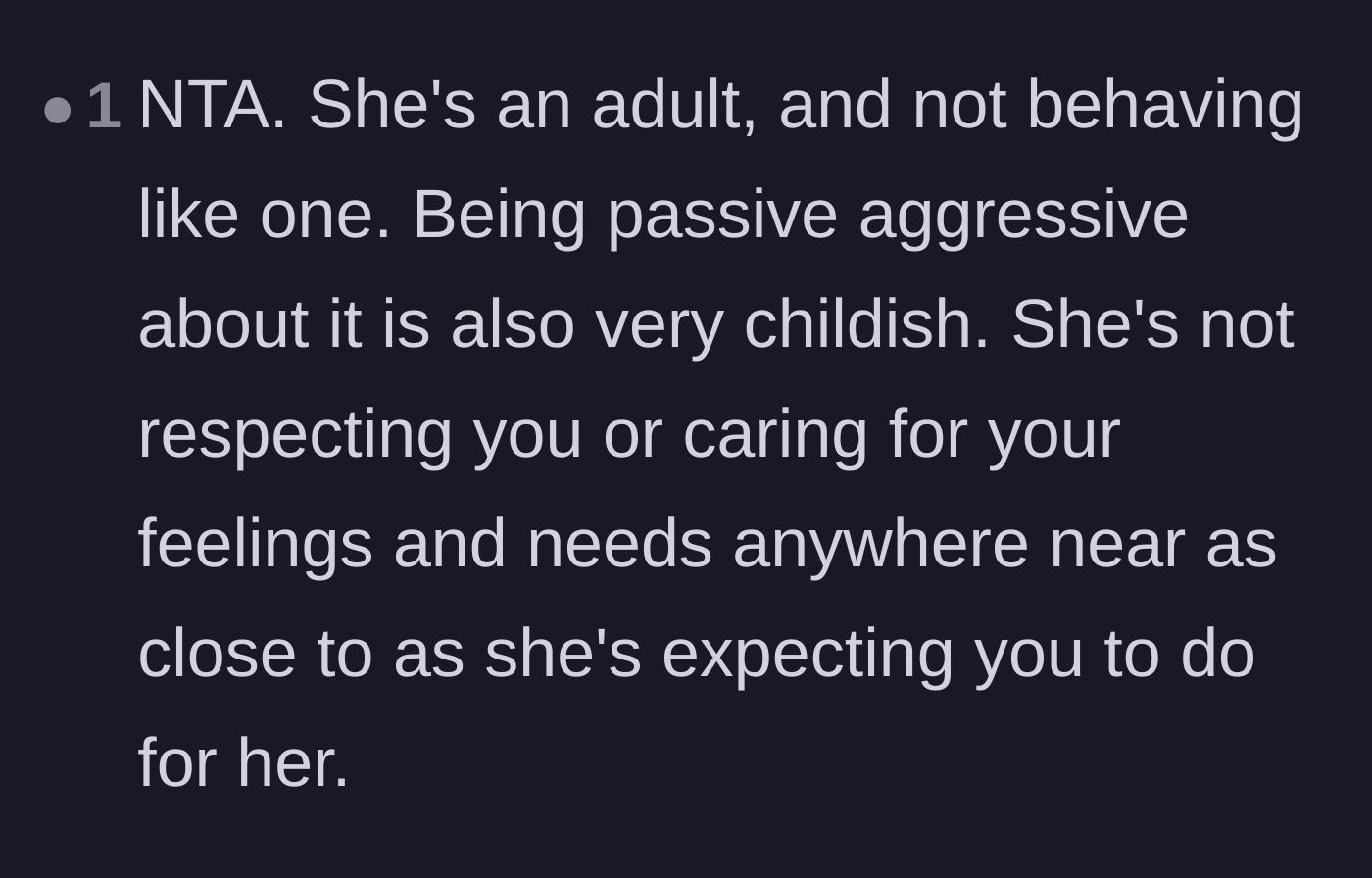 Comment thread 4 - A discussion about how the wife's passive aggression shows a fundamental lack of respect for her husband's boundaries.