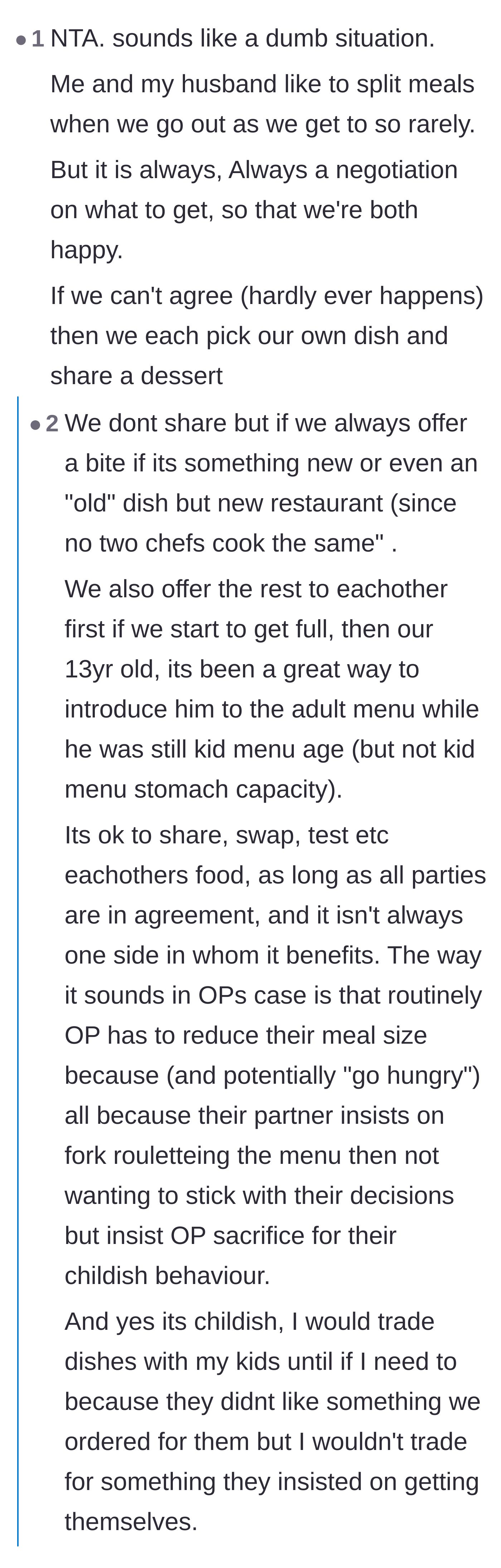 Comment thread 6 - Commenters questioning why the wife doesn't just ask the waiter about the ingredients before ordering blindly.