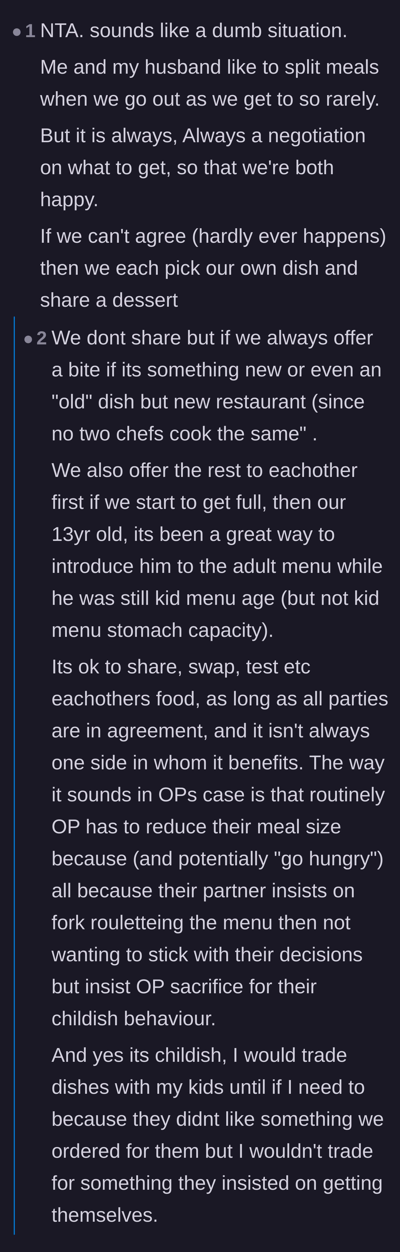 Comment thread 6 - Commenters questioning why the wife doesn't just ask the waiter about the ingredients before ordering blindly.