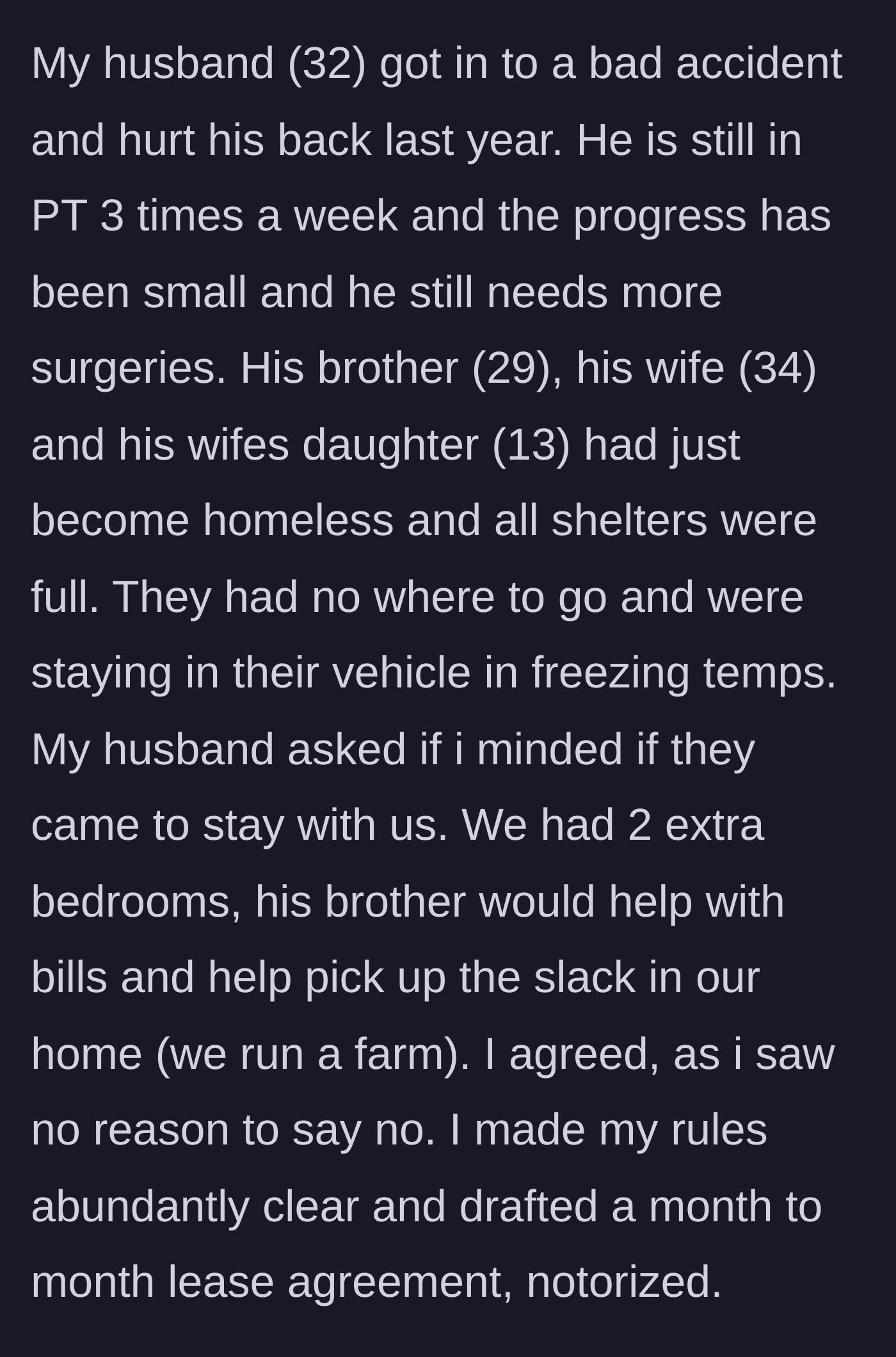Story part 1 - A farm owner drafts a notarized lease to help her homeless brother-in-law's family.