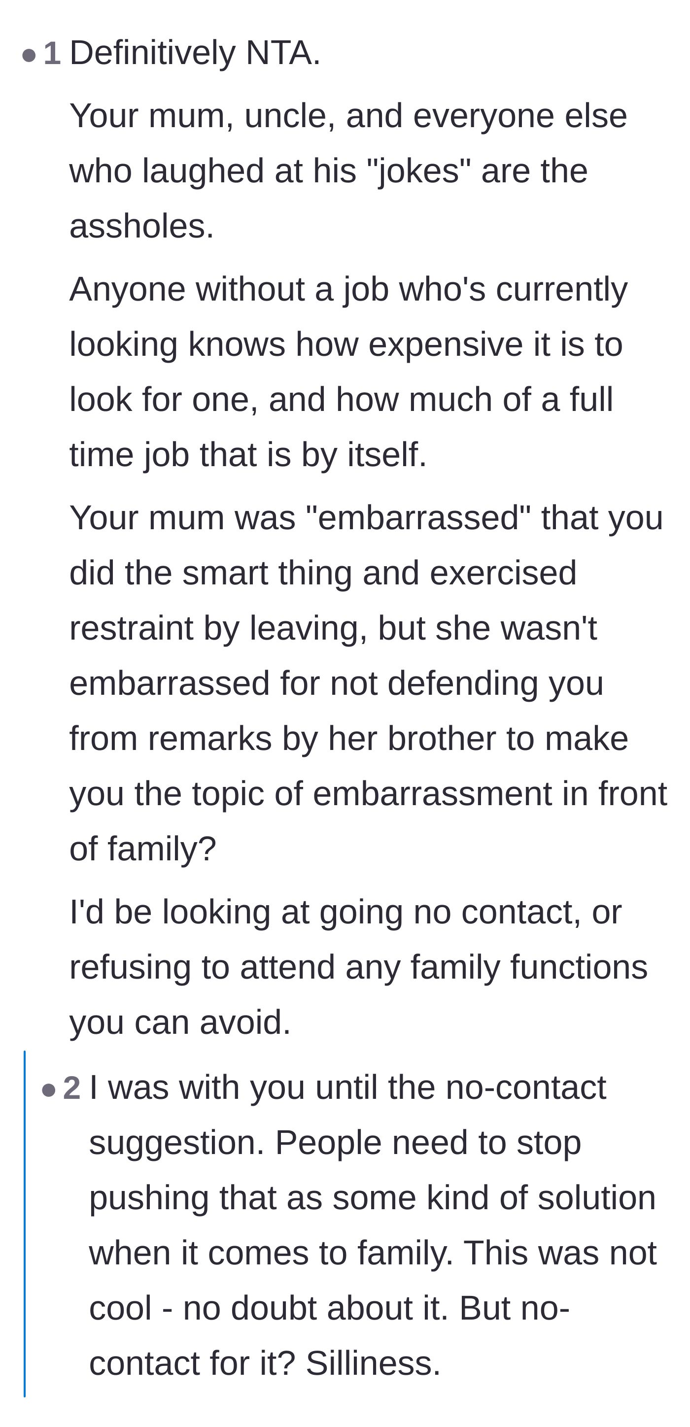 Comment thread 5 - A debate over whether 'no contact' is the right solution for family conflicts.