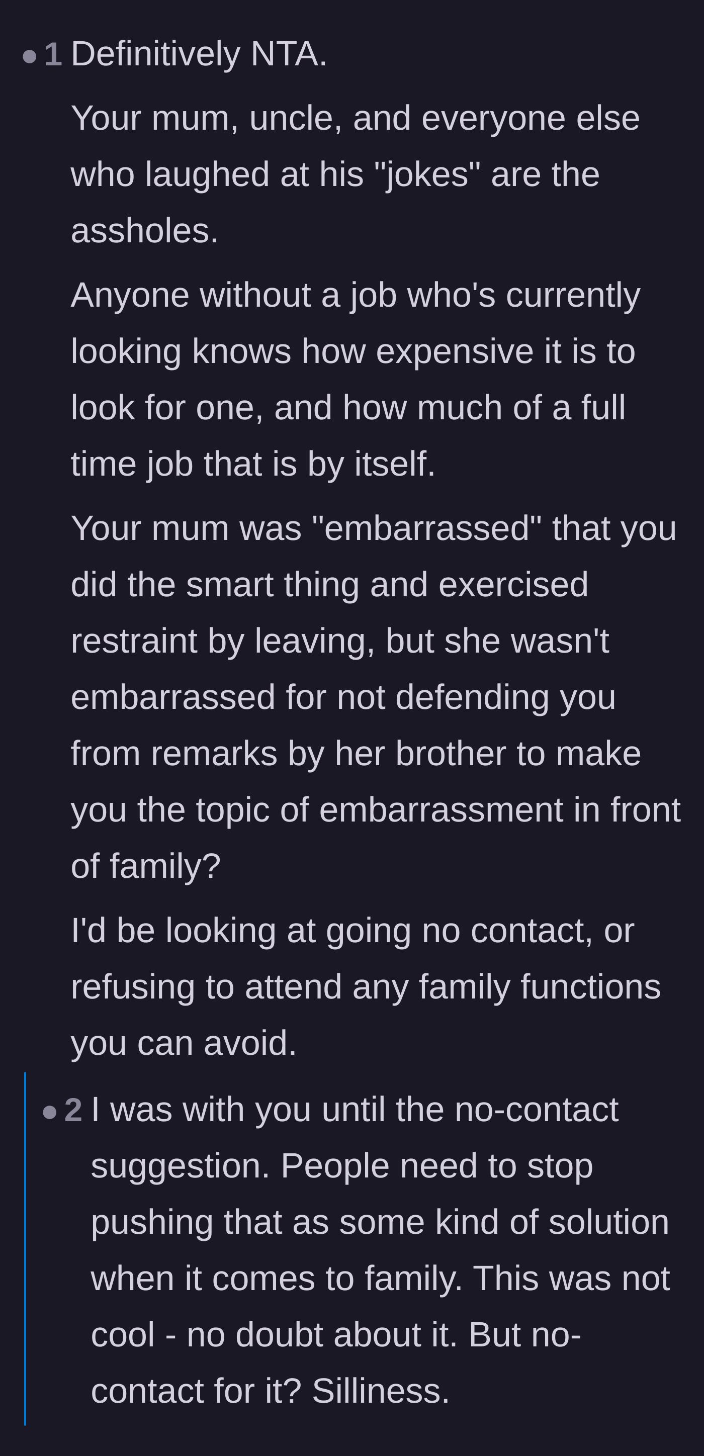 Comment thread 5 - A debate over whether 'no contact' is the right solution for family conflicts.