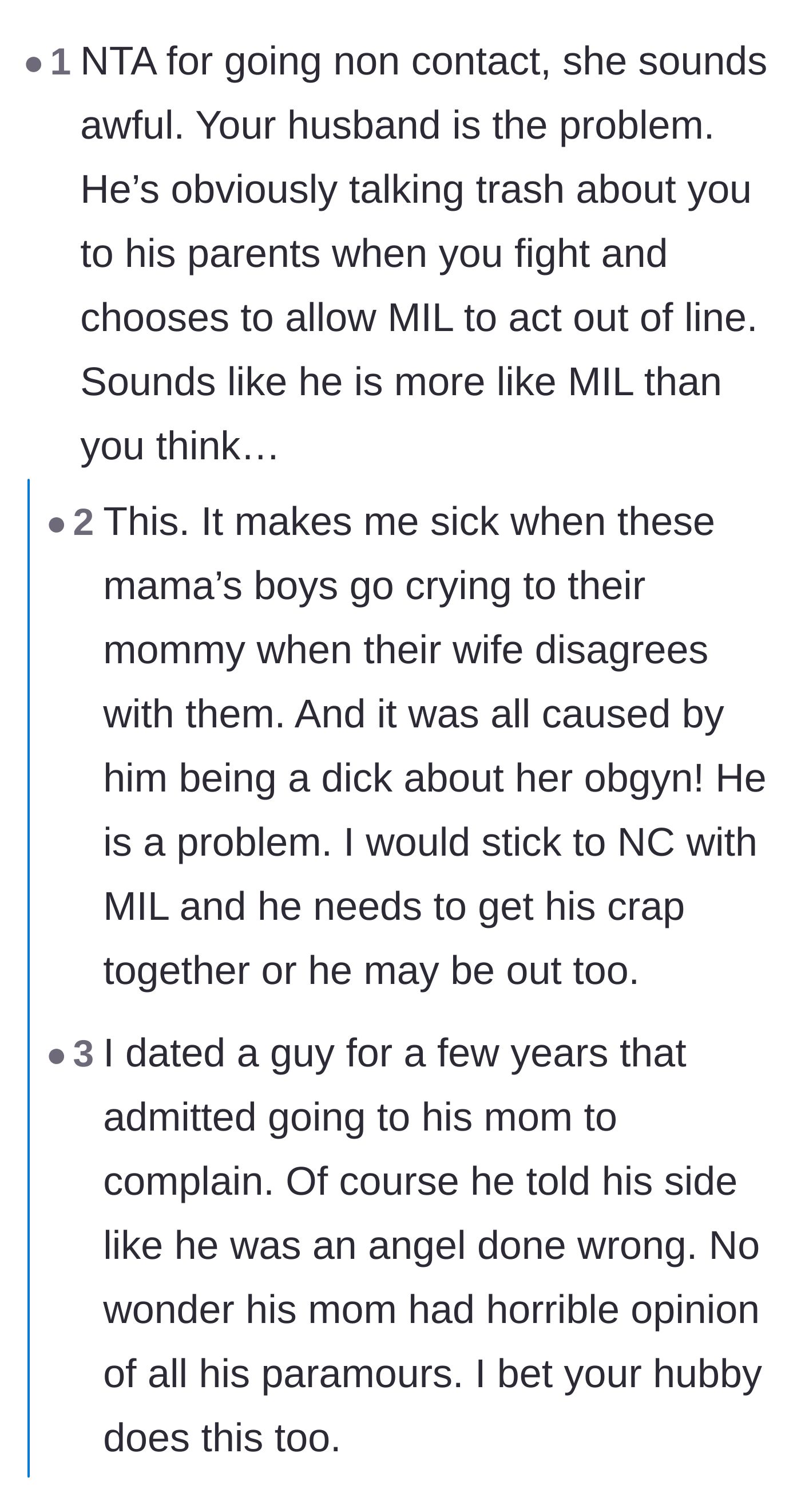 Comment thread 2 - Commenters discussing how mama's boys twist the truth to make their wives look like the villain.