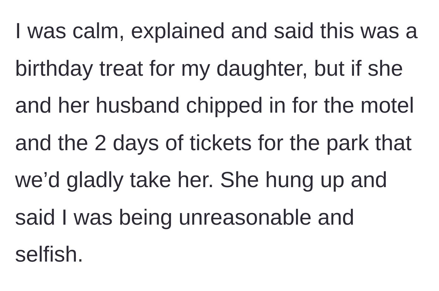 Story part 3 - Mom offers to take the step-sister if the dad and step-mom pay her expenses, but the step-mom hangs up.