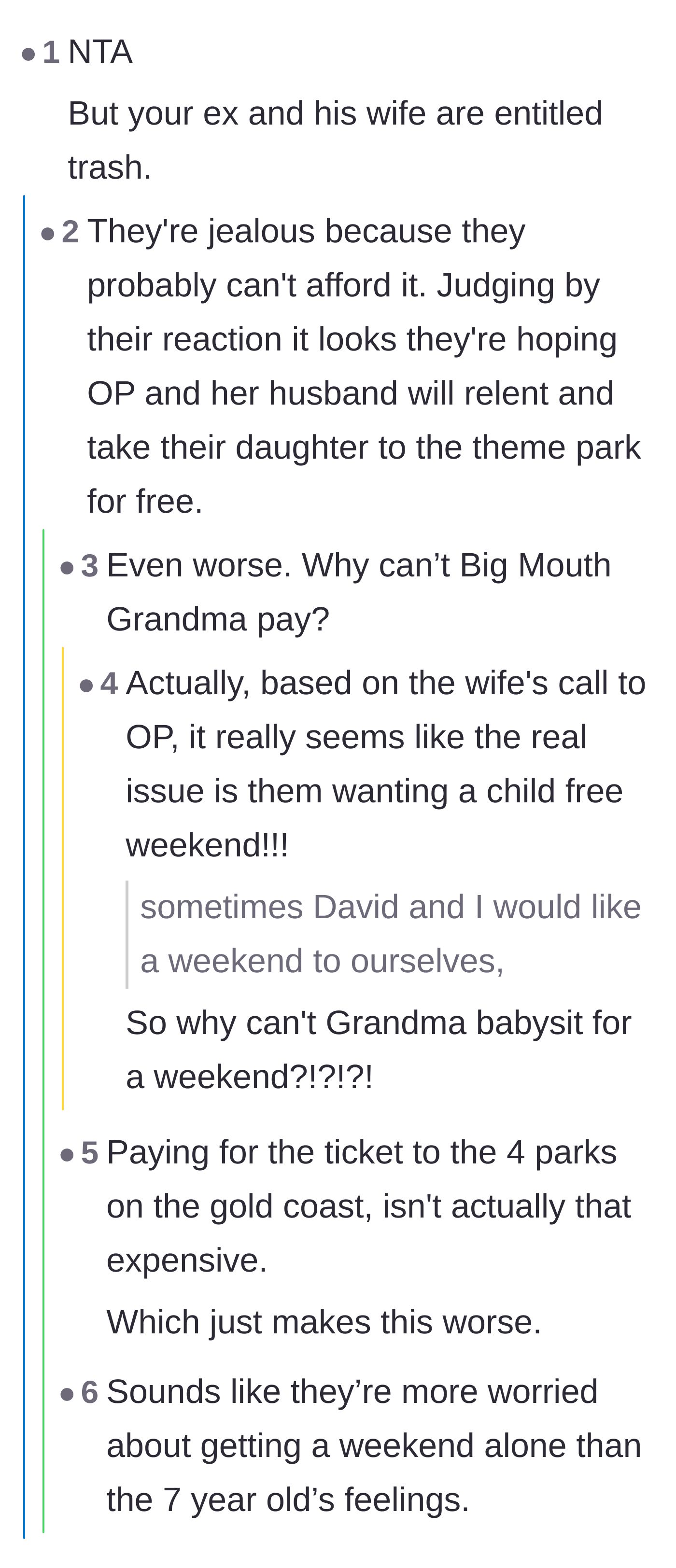 Comment thread 2 - Realizing the ex's family just wanted a free babysitter and calling out the loudmouth grandmother.