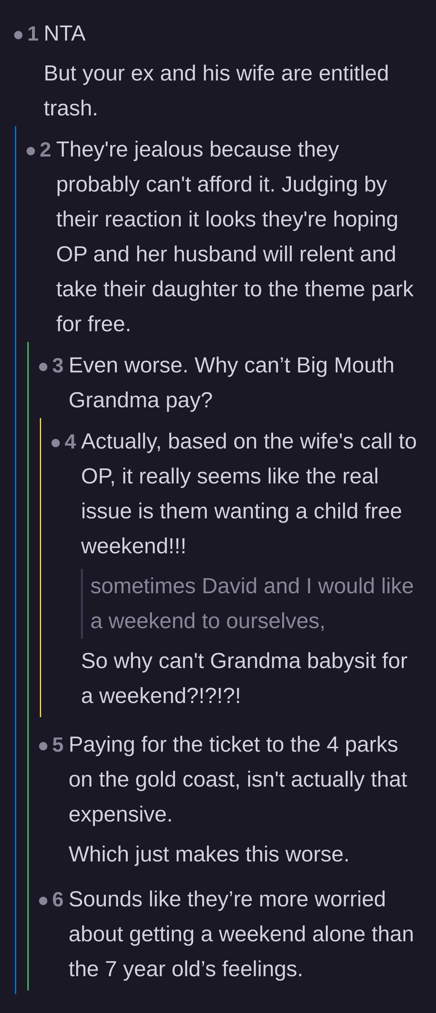 Comment thread 2 - Realizing the ex's family just wanted a free babysitter and calling out the loudmouth grandmother.