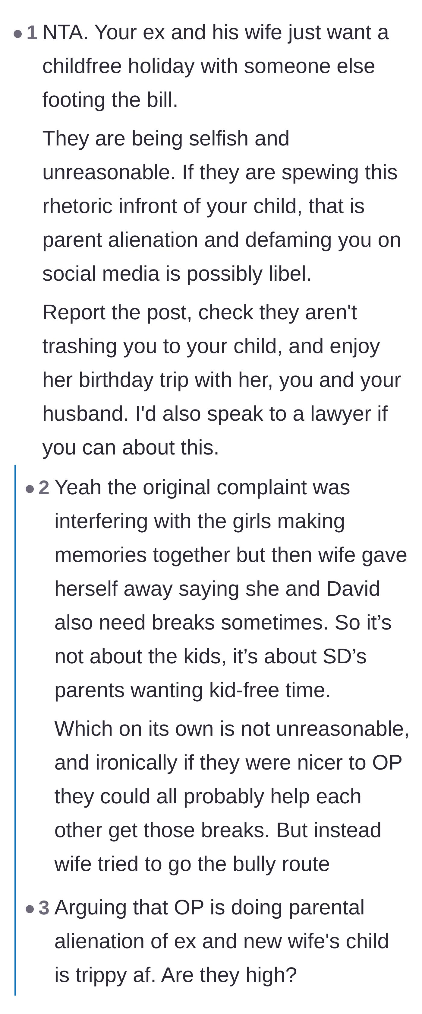 Comment thread 3 - Highlighting the irony of the ex's parental alienation claims while they publicly defame the mom.