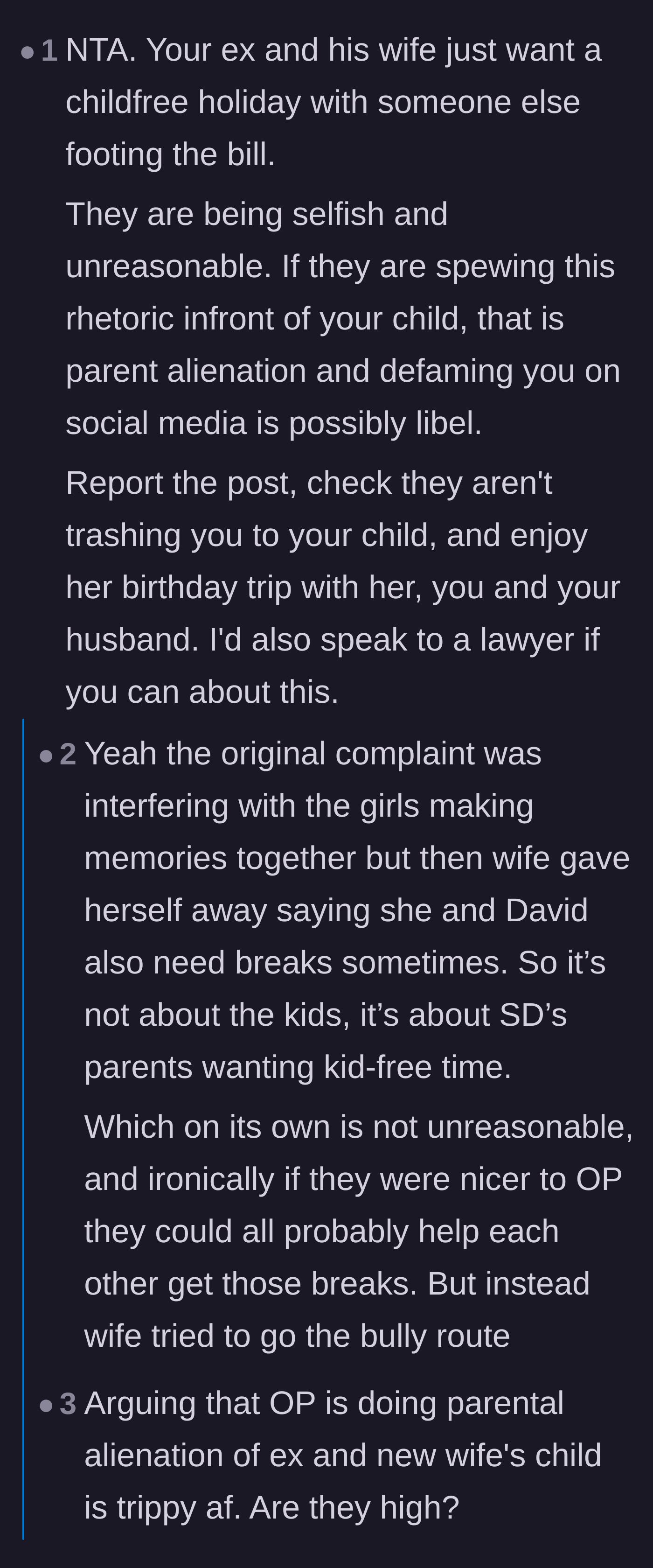 Comment thread 3 - Highlighting the irony of the ex's parental alienation claims while they publicly defame the mom.