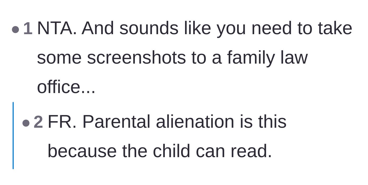Comment thread 4 - Advice to take screenshots of the Facebook smear campaign straight to a family lawyer.
