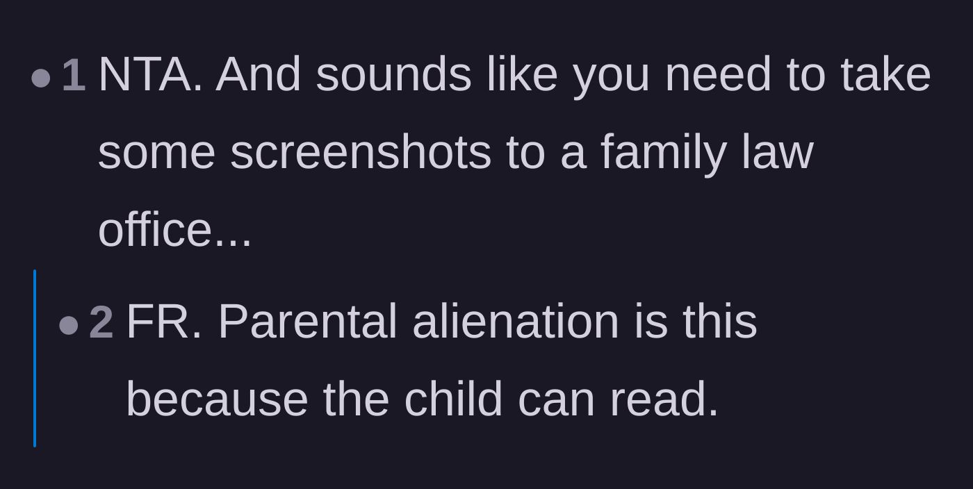 Comment thread 4 - Advice to take screenshots of the Facebook smear campaign straight to a family lawyer.