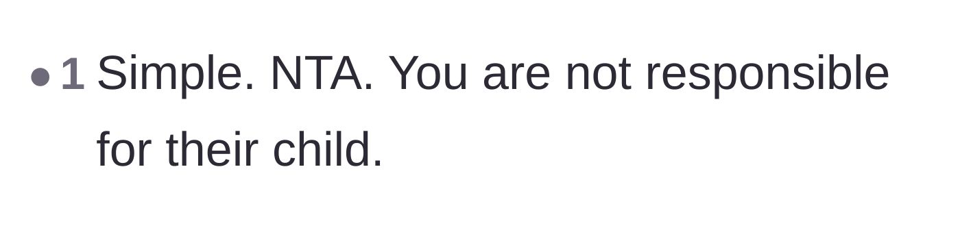 Comment thread 5 - A straightforward reminder that the mom is not financially responsible for her ex's new child.