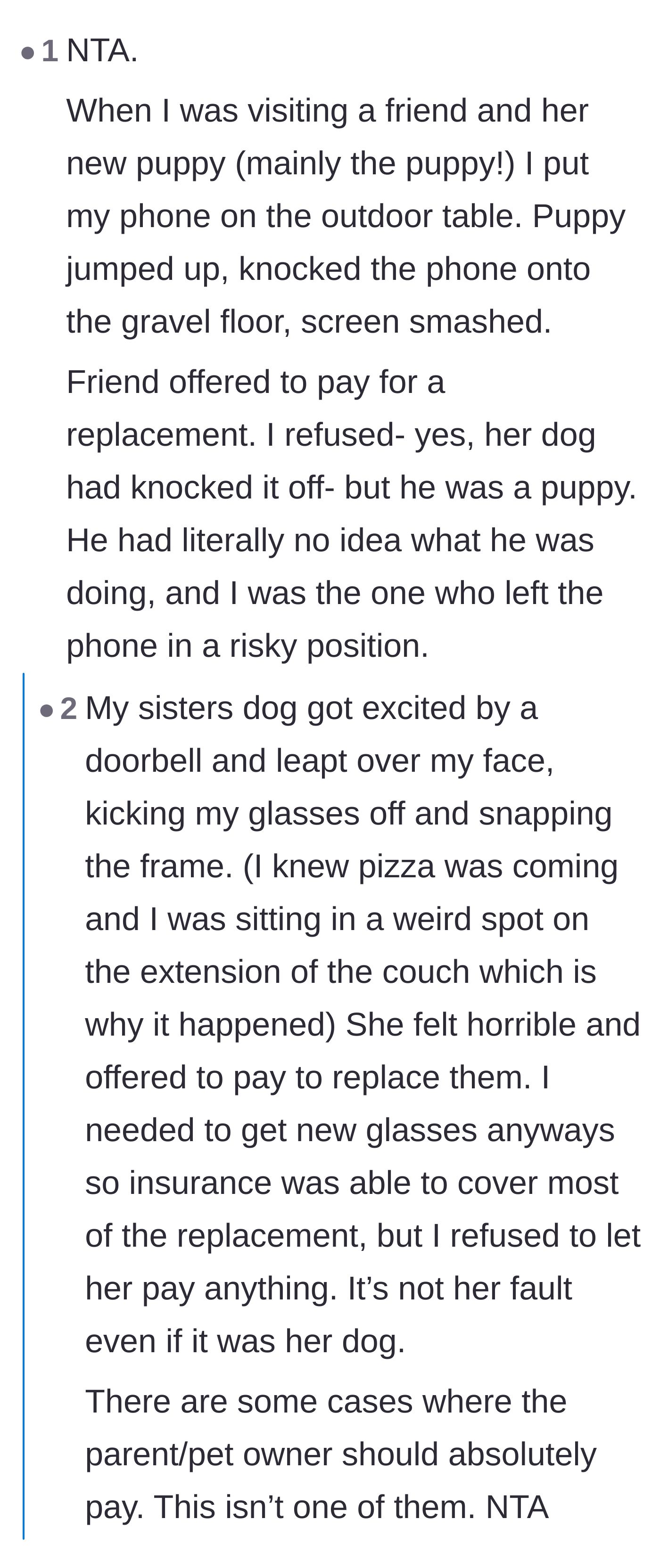 Comment thread 4 - Readers sharing personal stories of taking the blame when they left their phones near unpredictable puppies and babies.