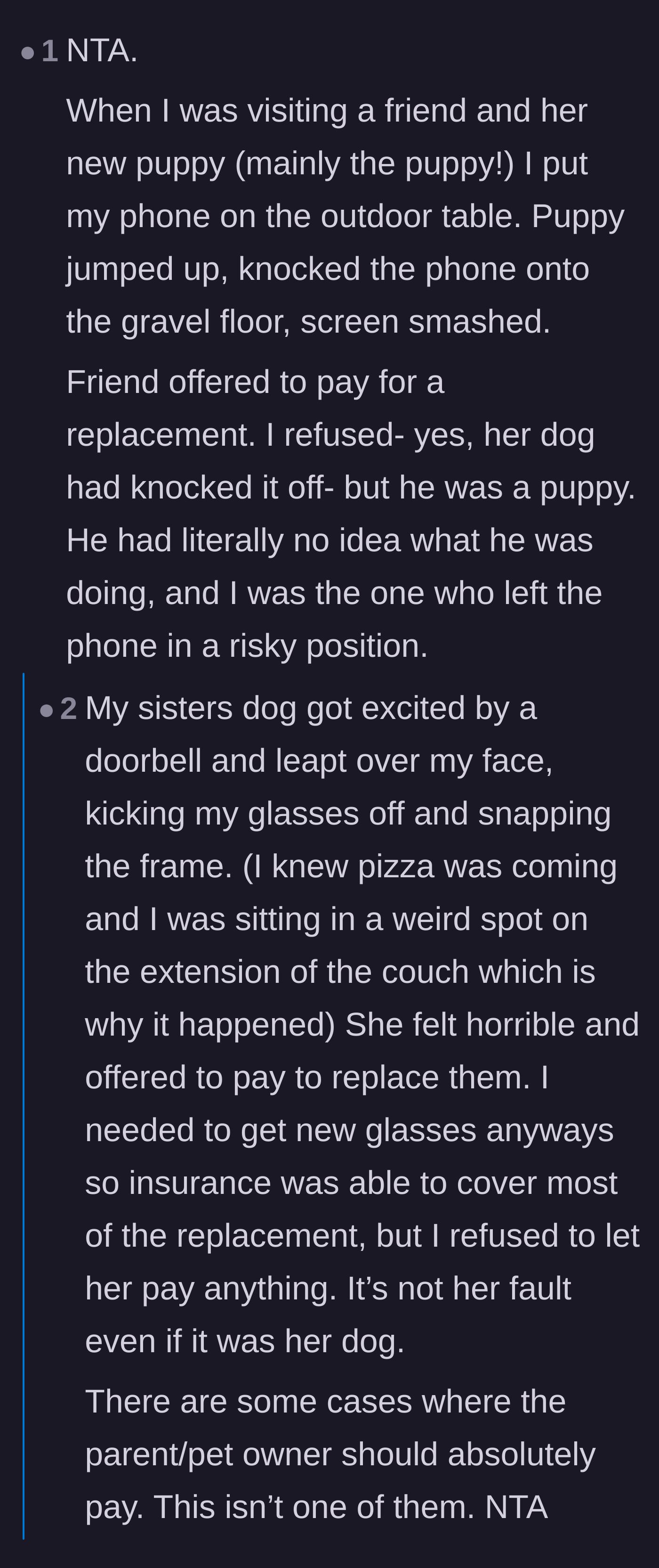 Comment thread 4 - Readers sharing personal stories of taking the blame when they left their phones near unpredictable puppies and babies.