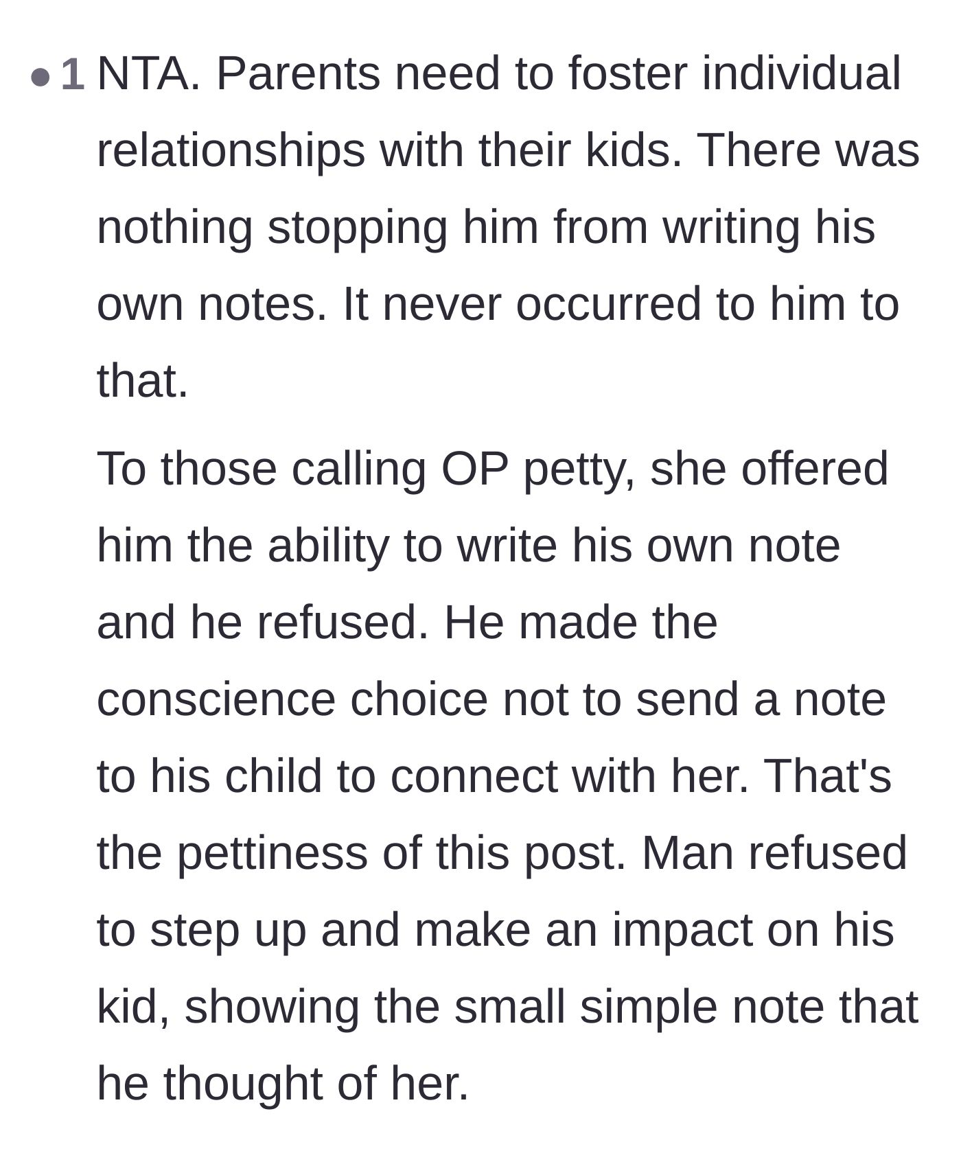 Comment thread 2 - Analyzing the husband's refusal to foster a one-on-one bond with his daughter.