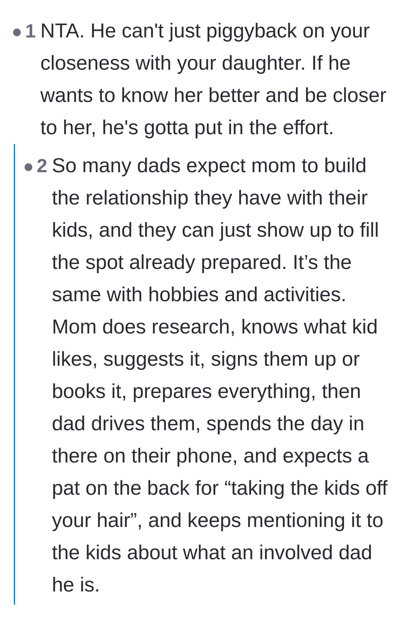 Comment thread 3 - Highlighting the broader trend of fathers relying on mothers to orchestrate their relationships with their children.