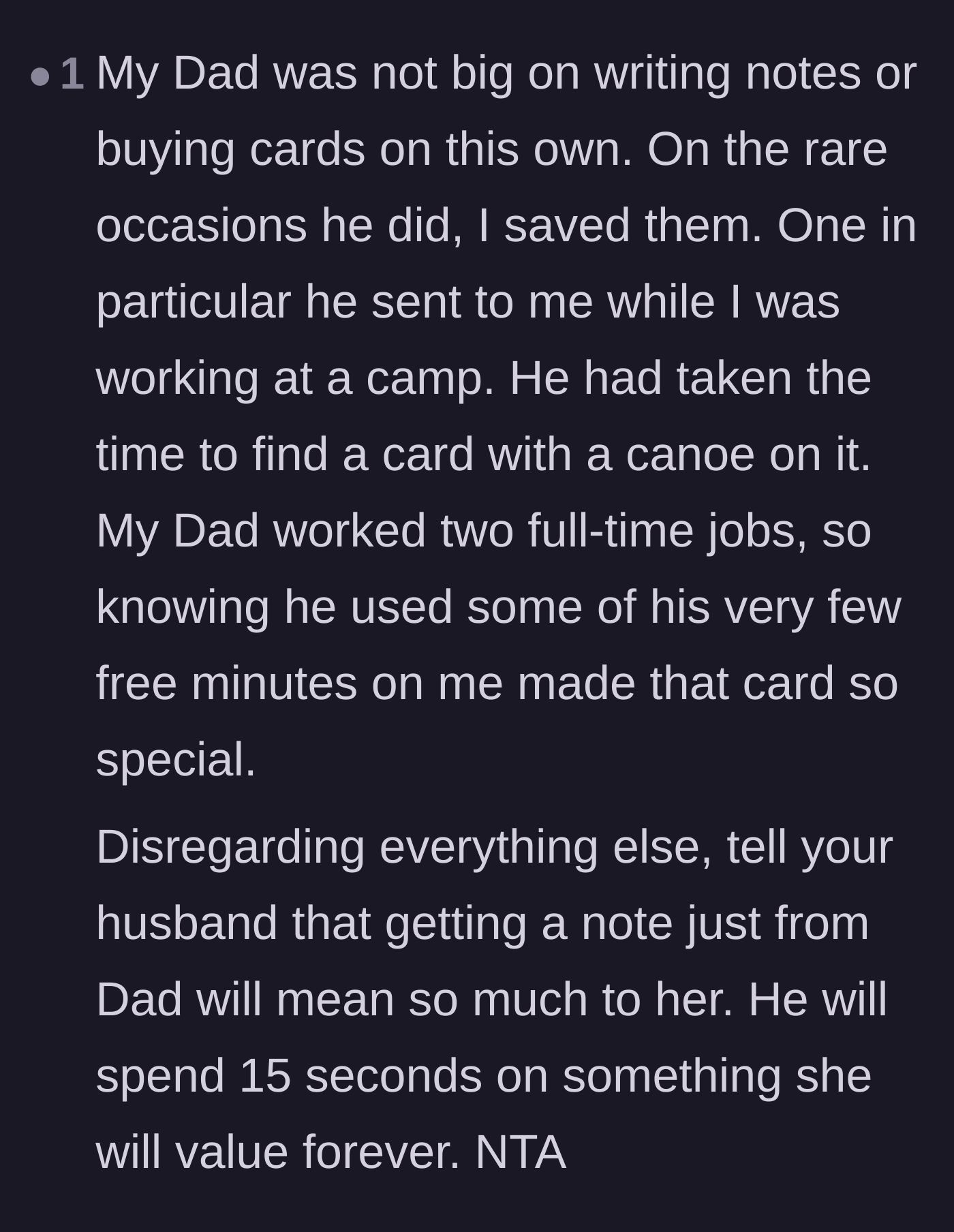 Comment thread 4 - A poignant anecdote about how rare, individual gestures from fathers hold profound emotional weight for children.